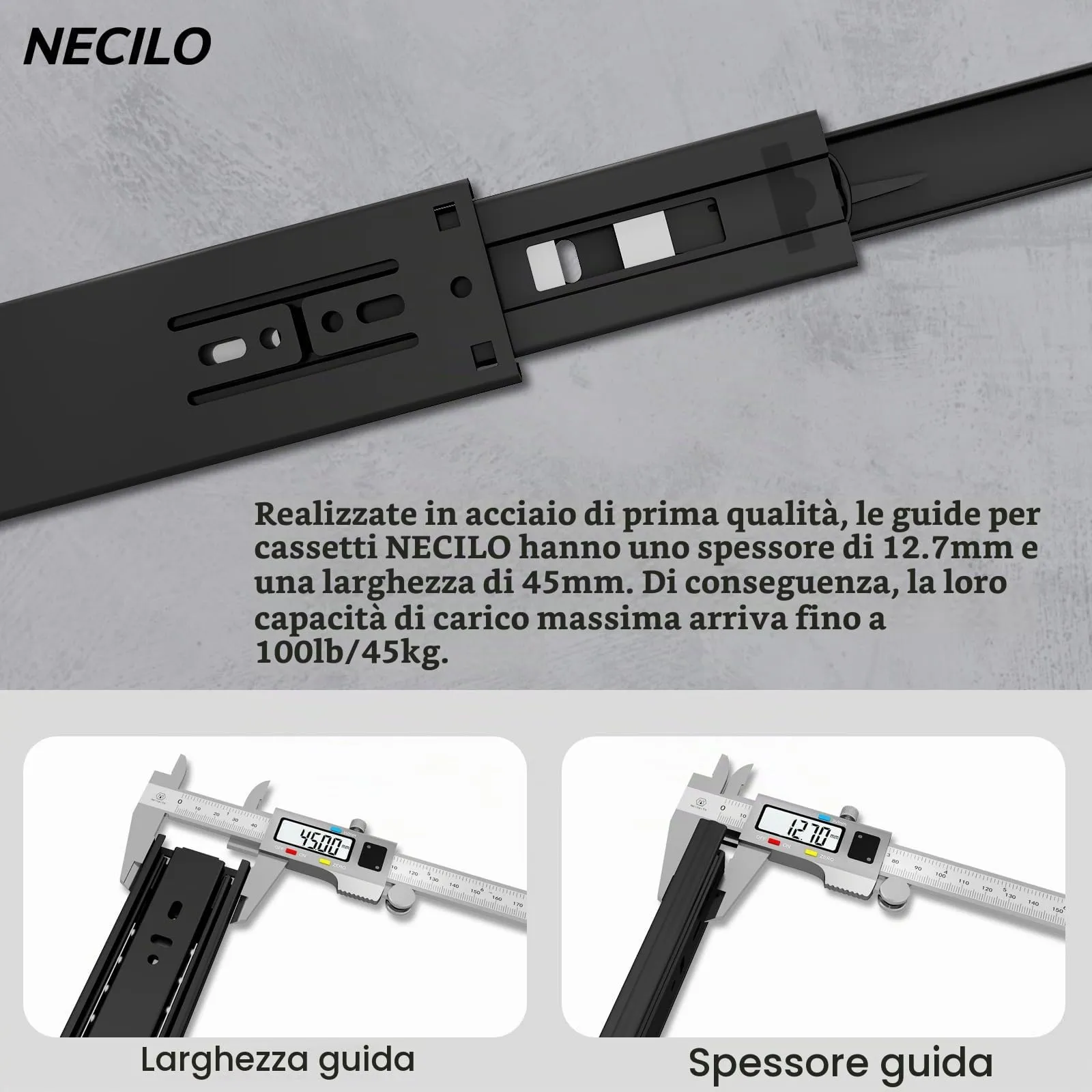 NECILO Guide Ammortizzate per Cassetti 300 mm, Estrazione Totale, NE-SC-300-N - immagine 2