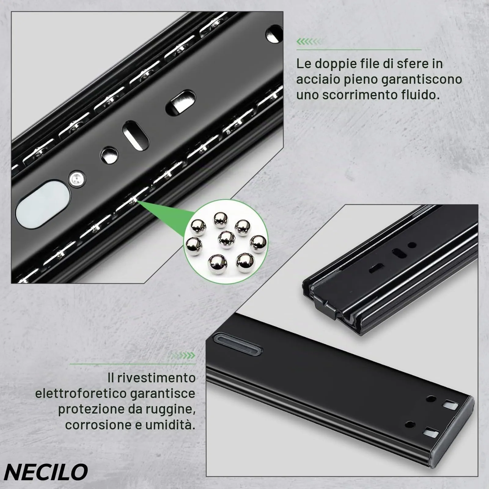 NECILO Guide Ammortizzate per Cassetti 300 mm, Estrazione Totale, NE-SC-300-N - immagine 5