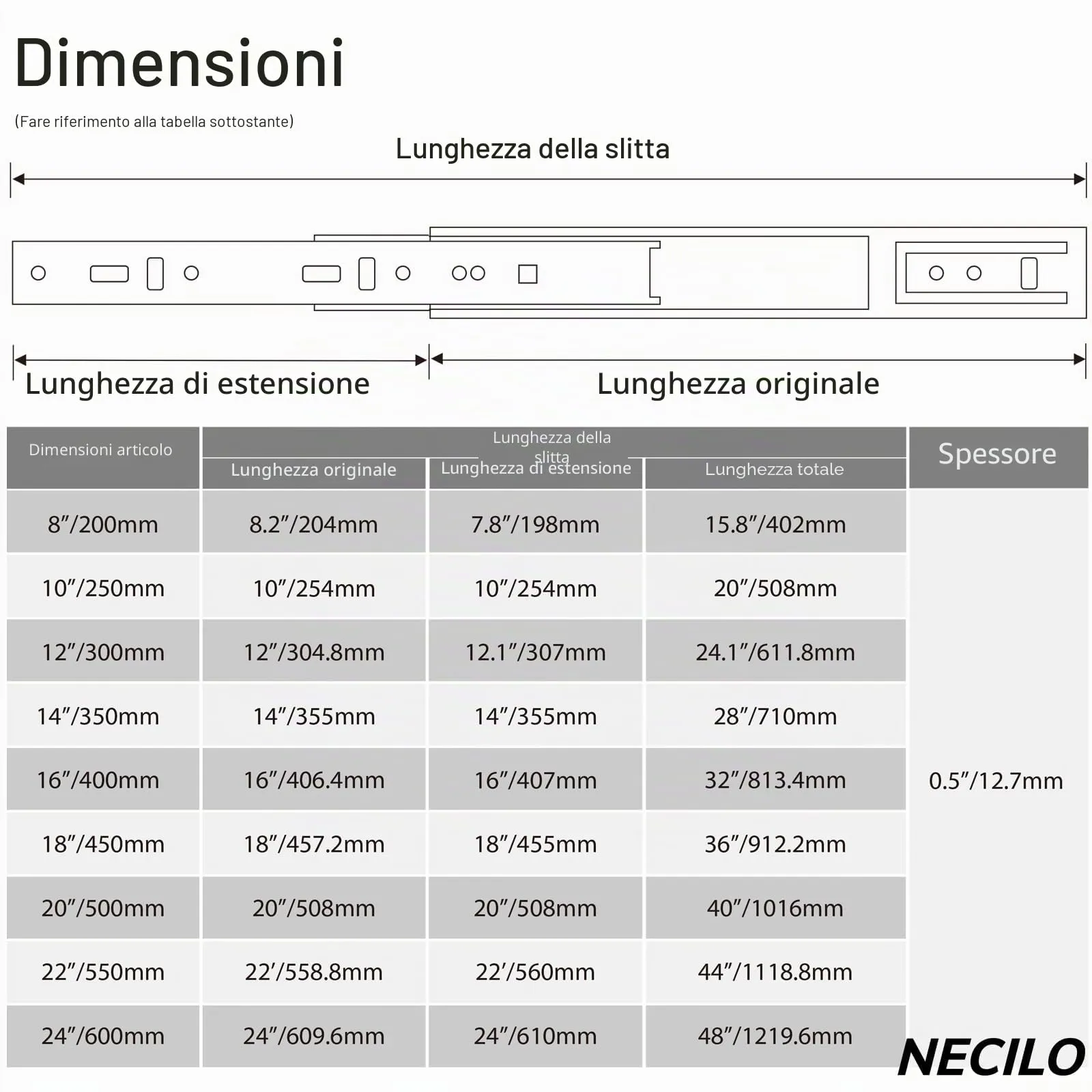 NECILO Guide per Cassetti 350 mm, Portata 45 kg, Estrazione Totale, Nero - immagine 3