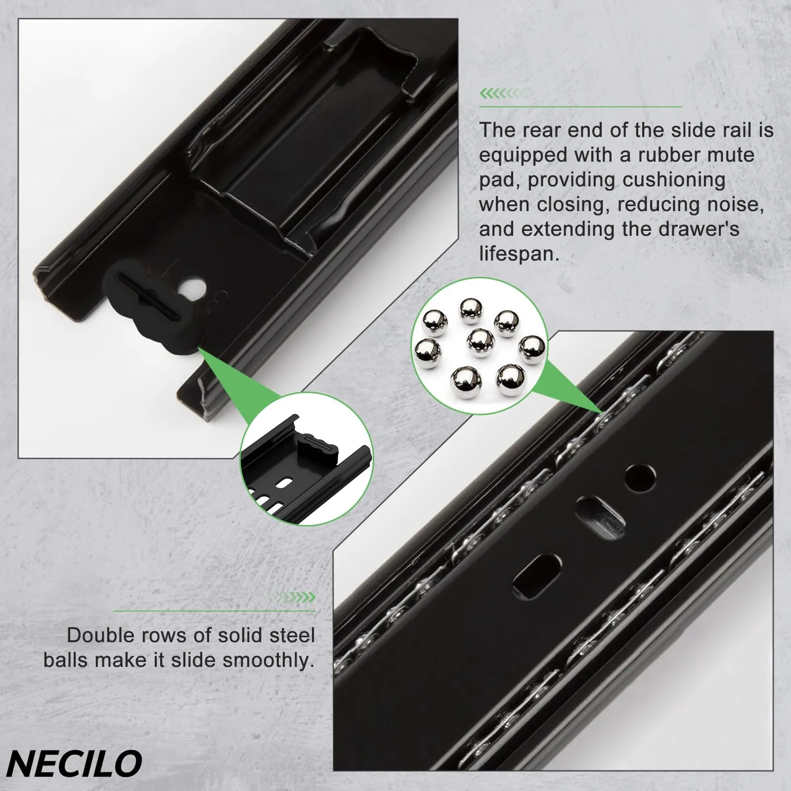 NECILO Guide per Cassetti 250 mm, Portata 45 kg, Estrazione Totale, NE-45B-250-N - immagine 5