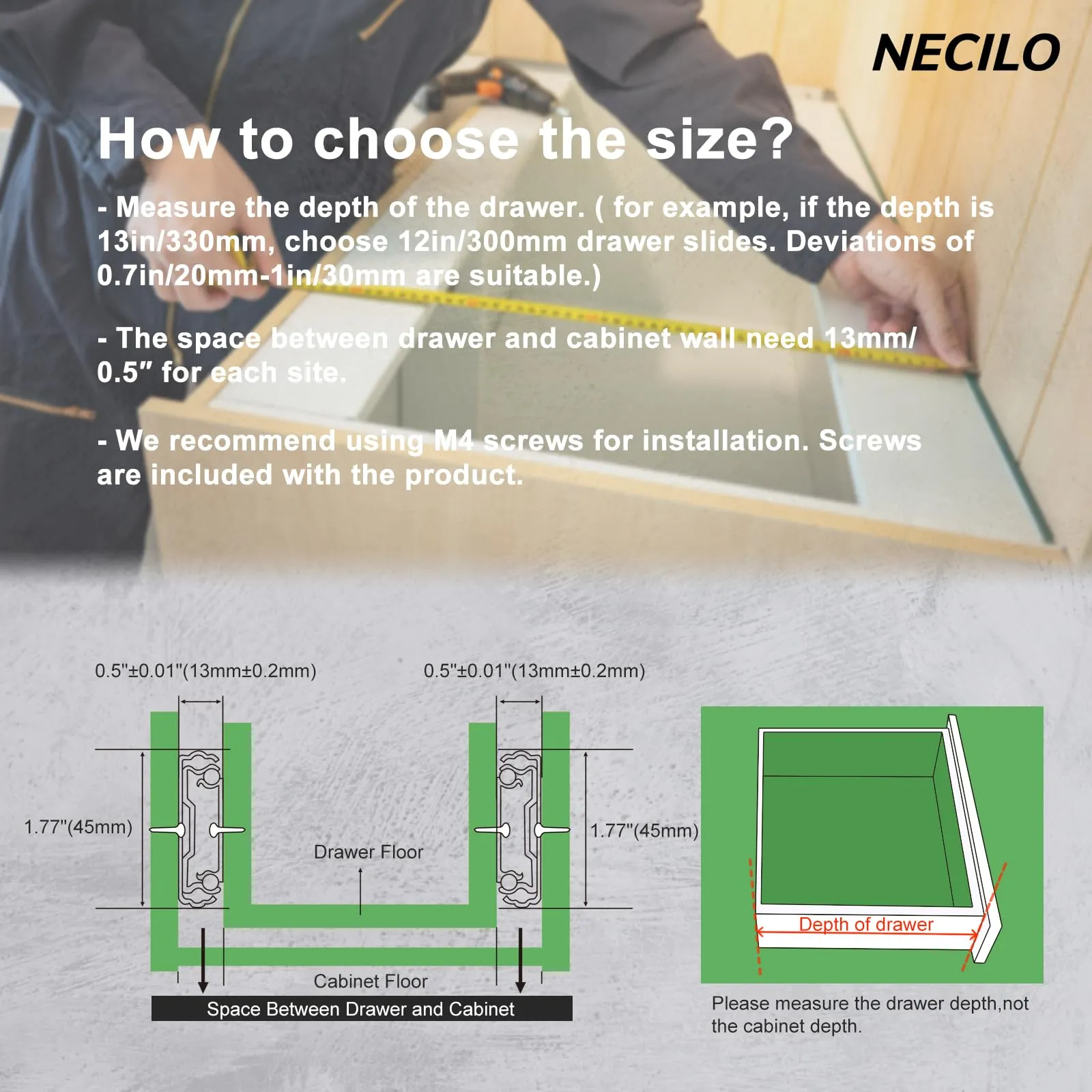 NECILO Guide ammortizzate per cassetti in acciaio inox, 450 mm, estrazione totale - immagine 6
