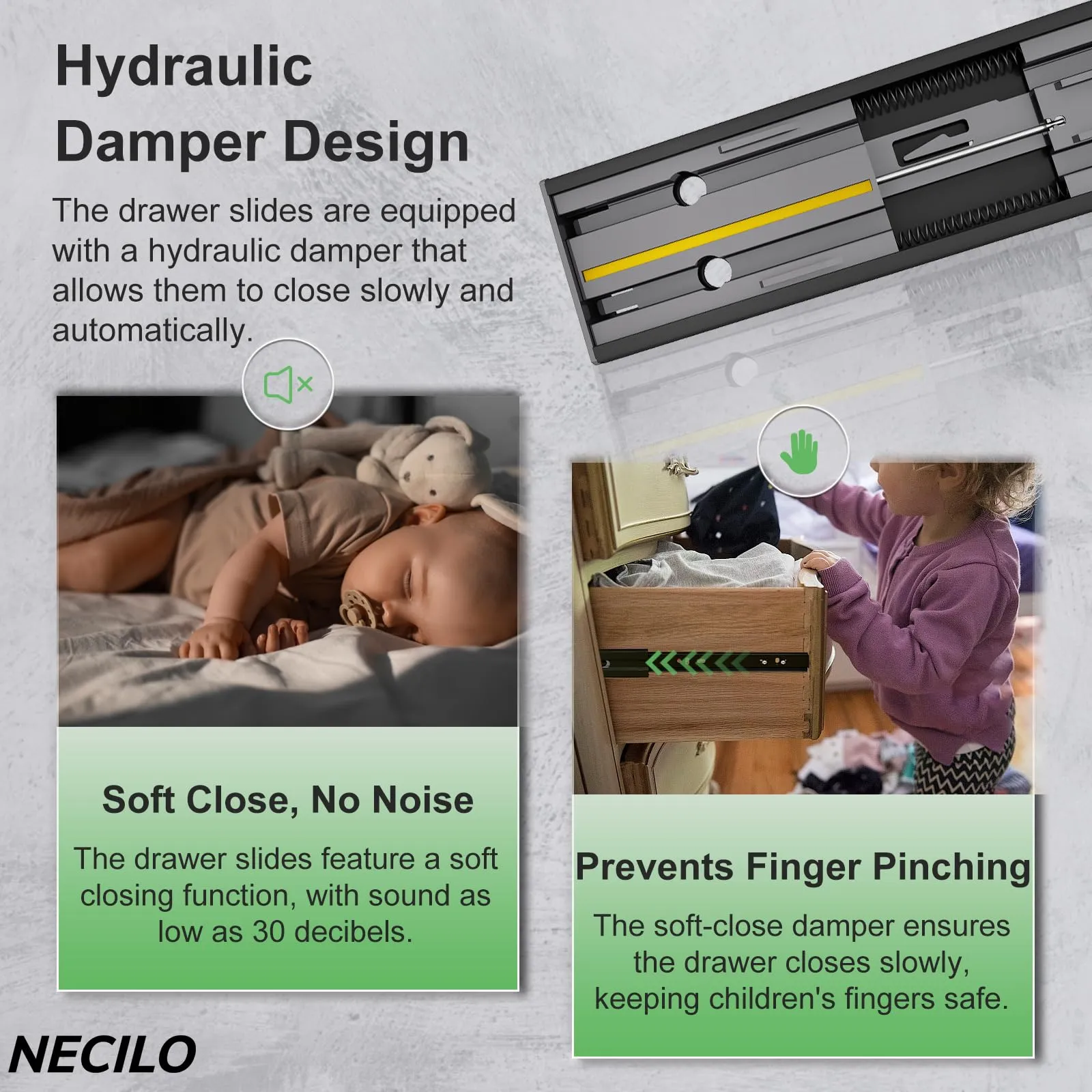 Necilo Guide Ammortizzate per Cassetti 400 mm, Estrazione Totale, NE-SC-400-N - immagine 4