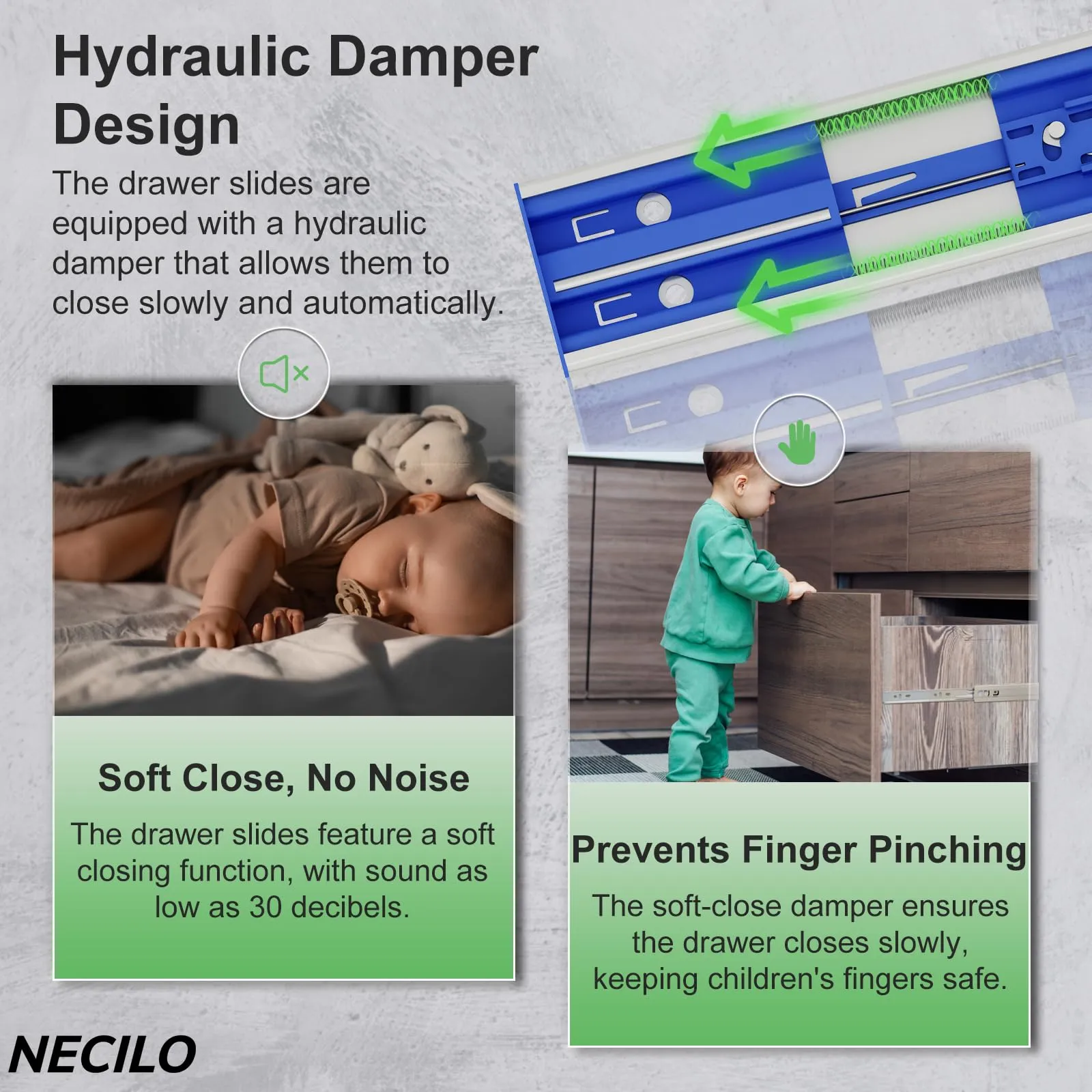 NECILO Guide Ammortizzate per Cassetti in Acciaio Inox, Estrazione Totale, 400 mm - immagine 2