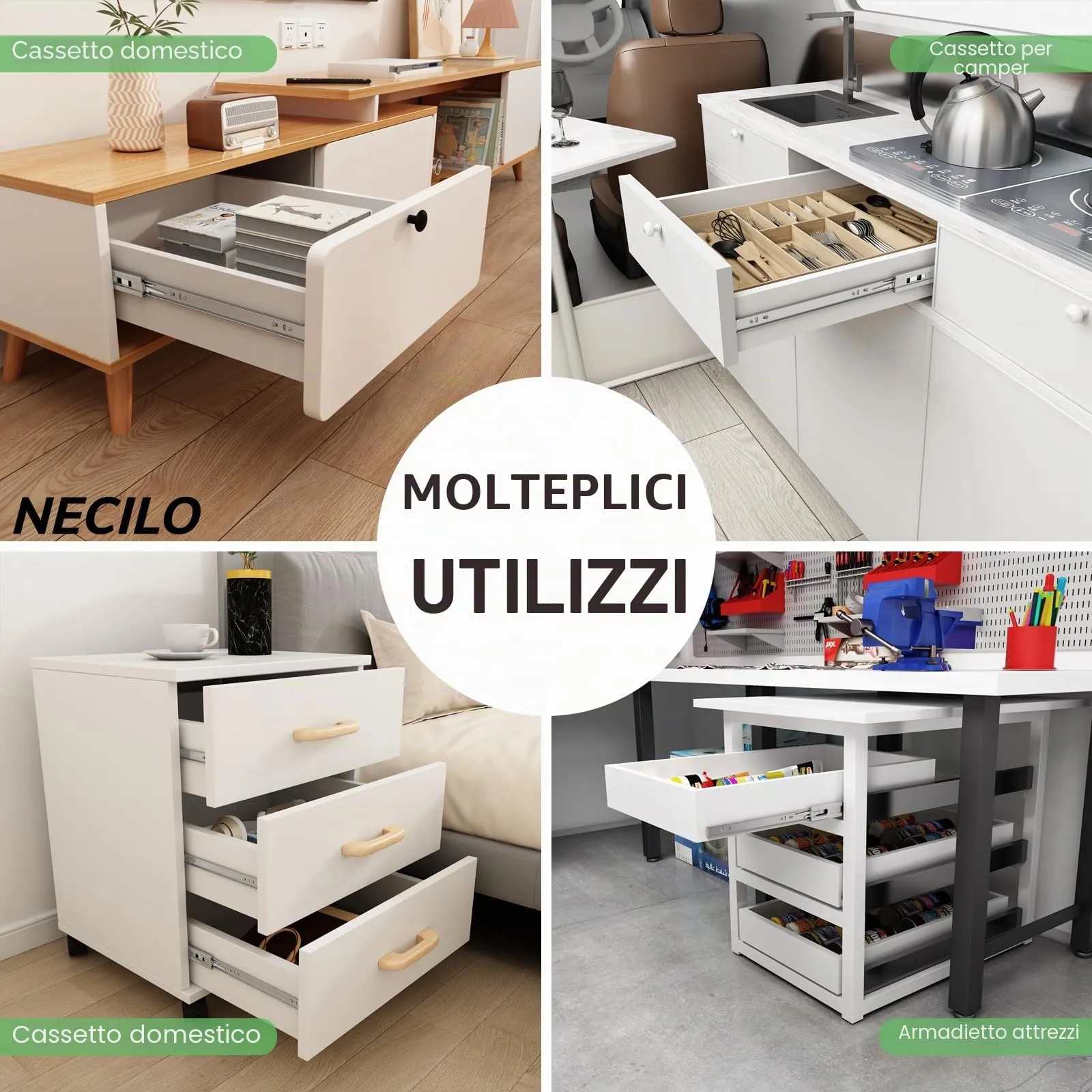 NECILO Guide Ammortizzate per Cassetti in Acciaio Inox, 550 mm, Estrazione Totale - immagine 7