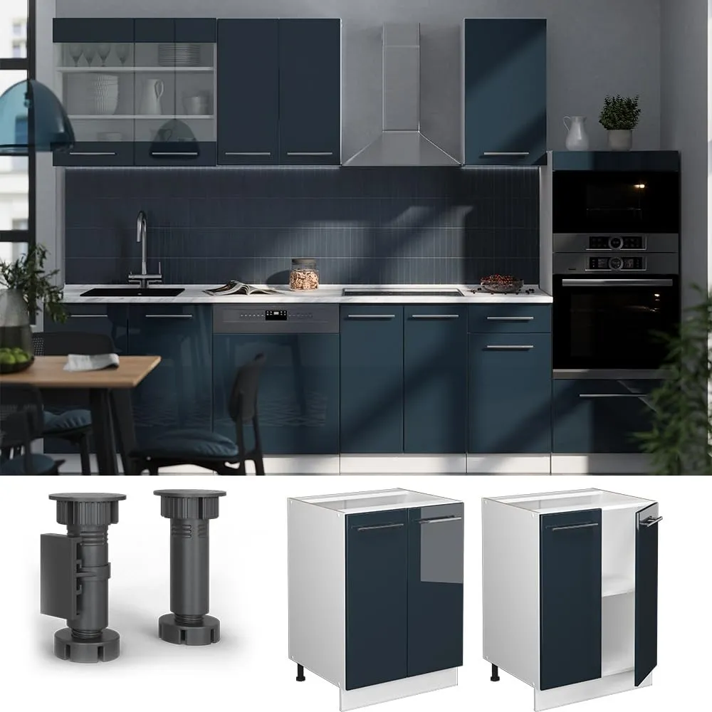 Vicco Mobiletto Base Cucina Fame-Line, Blu Scuro Lucido, 60 cm - immagine 5