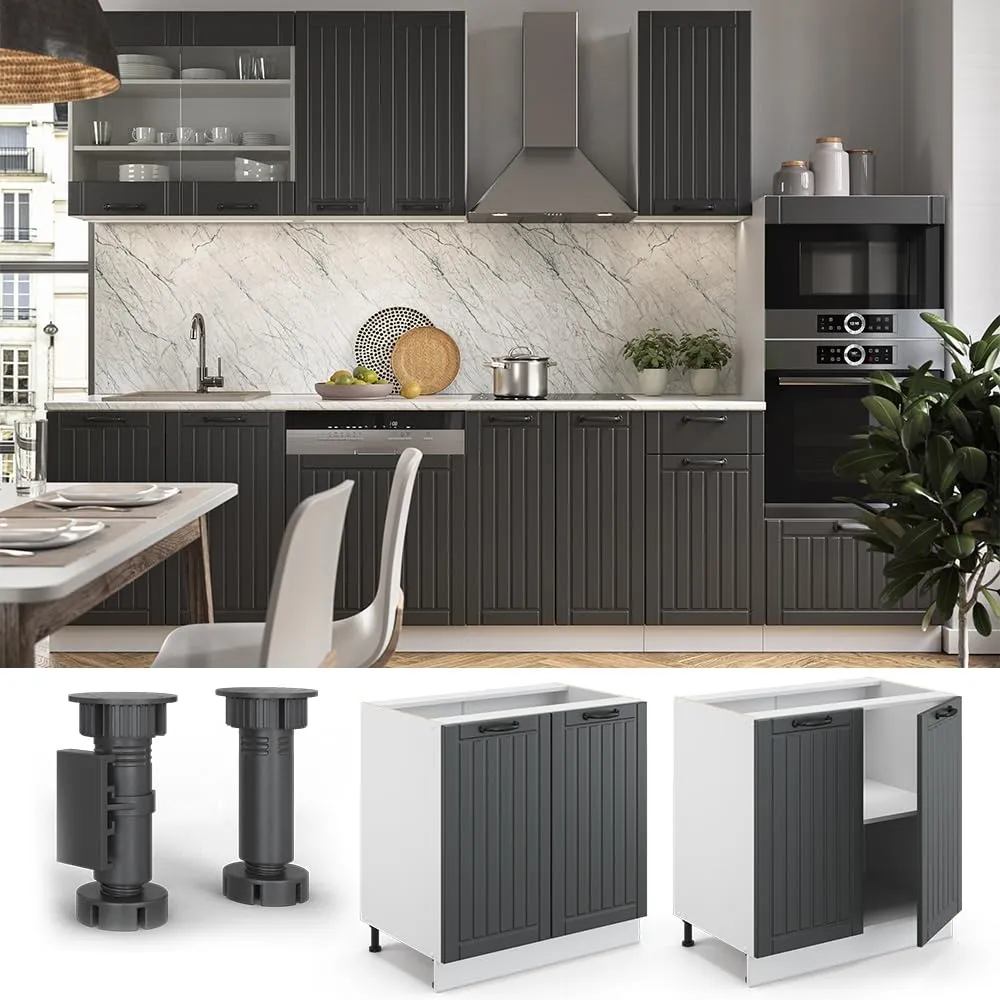 Vicco Mobiletto Base Cucina Fame-Line, Grigio Scuro/Bianco, 80 cm - immagine 5