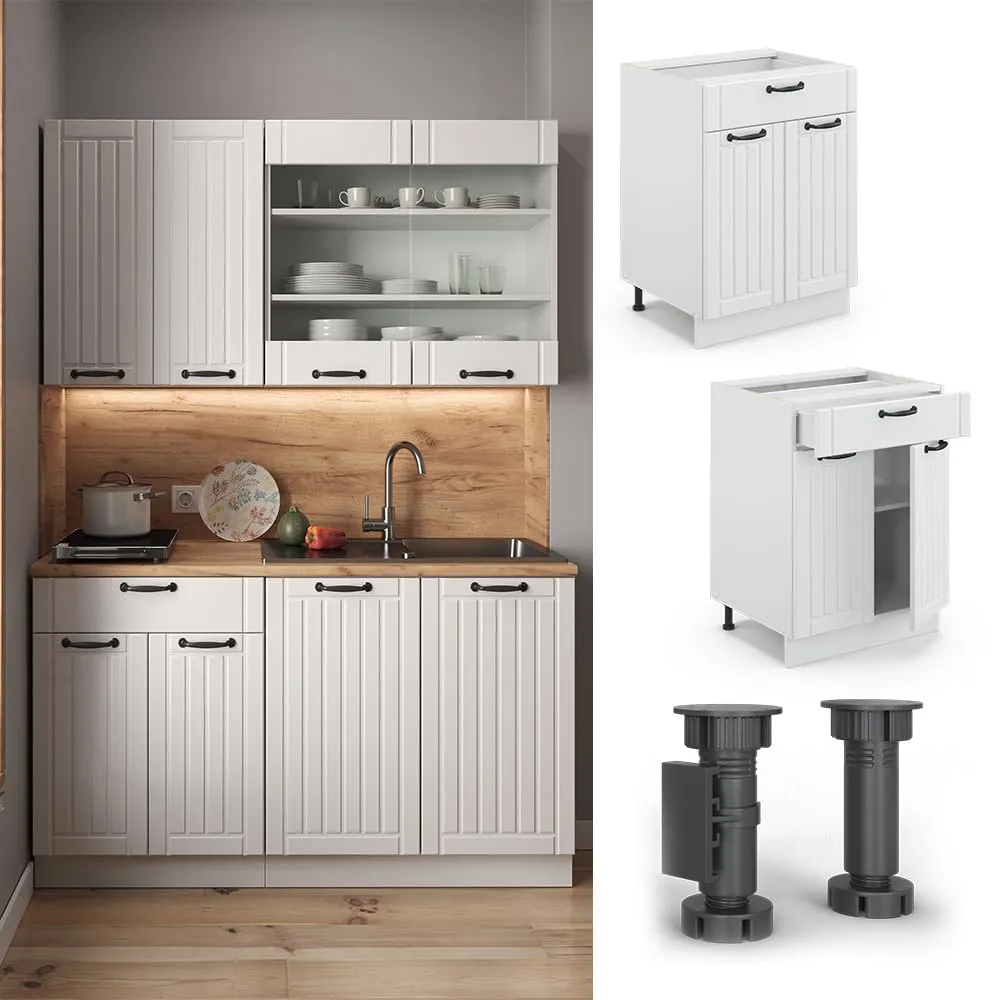 Vicco Fame-Line Mobiletto Base per Cucina, Bianco Country, 60 cm - immagine 5