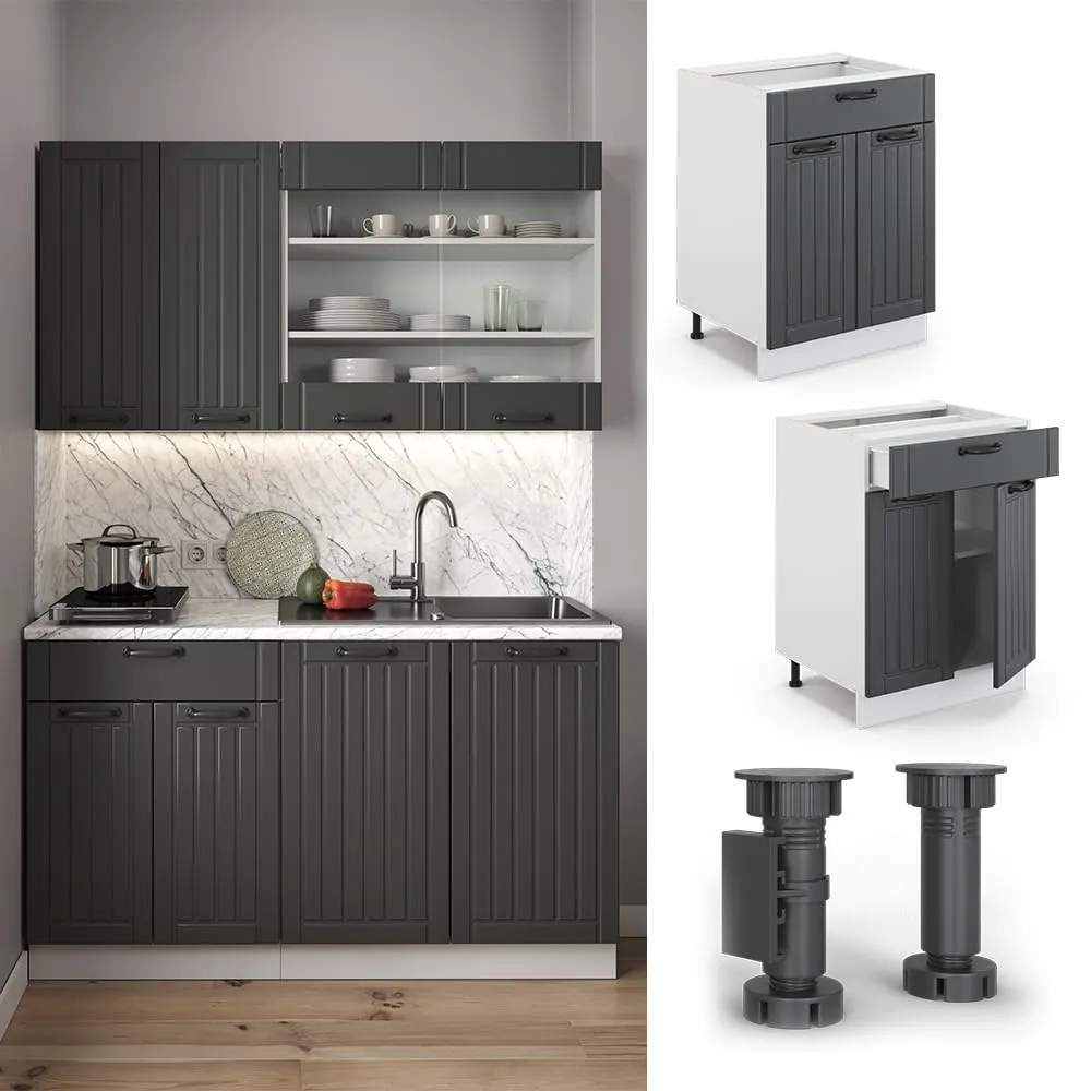 Vicco Mobiletto base per cucina Fame-Line, Antracite country, 60 cm - immagine 5