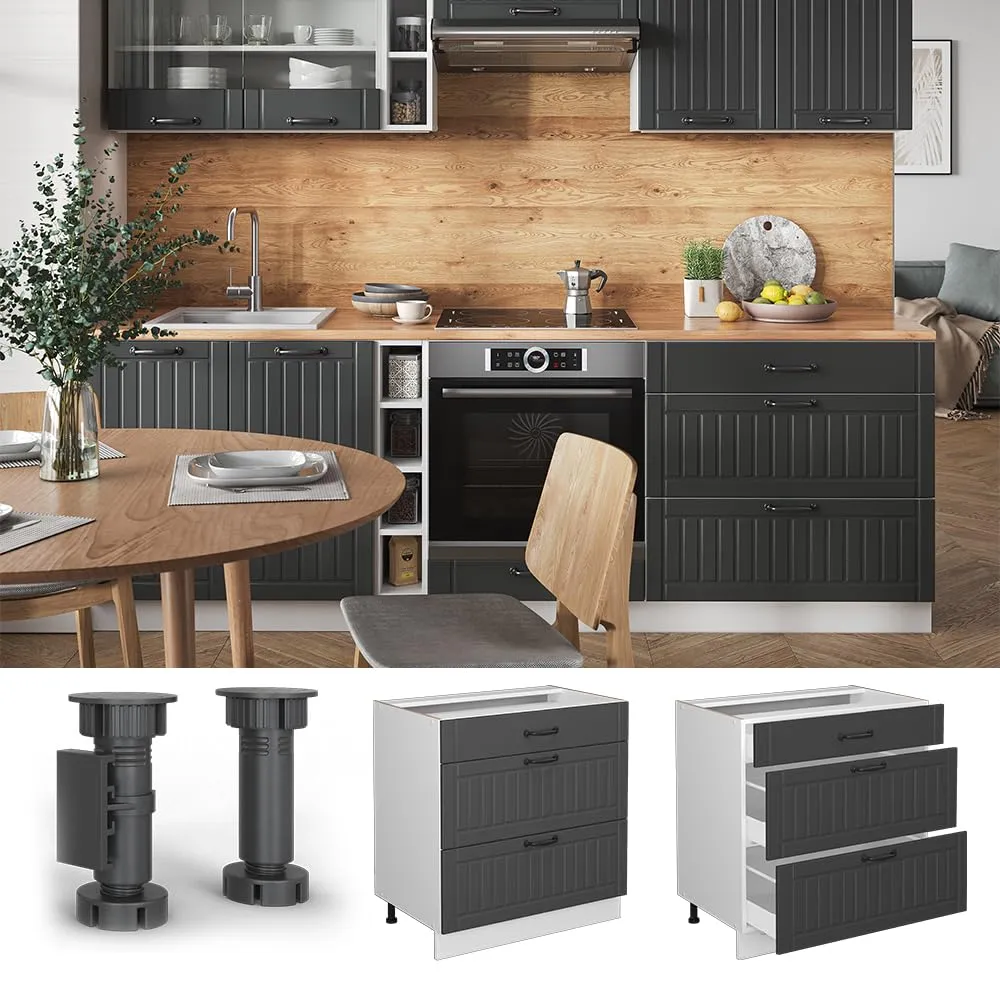 Vicco Fame-Line Mobiletto Base per Cucina, Antracite Country, 80 cm - immagine 5