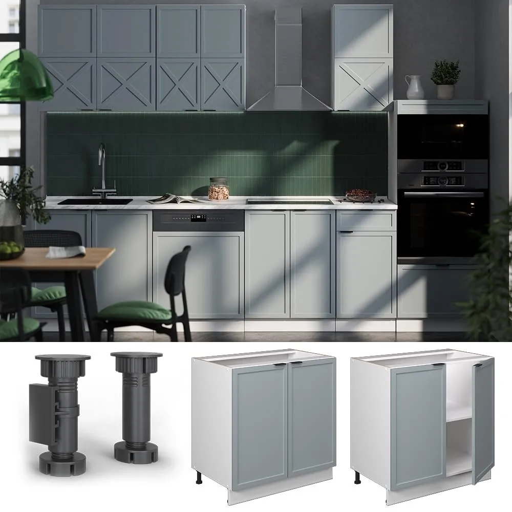 Vicco Fame-Line Mobiletto Base Cucina, Blu-grigio chiaro/Bianco, 80 cm - immagine 4