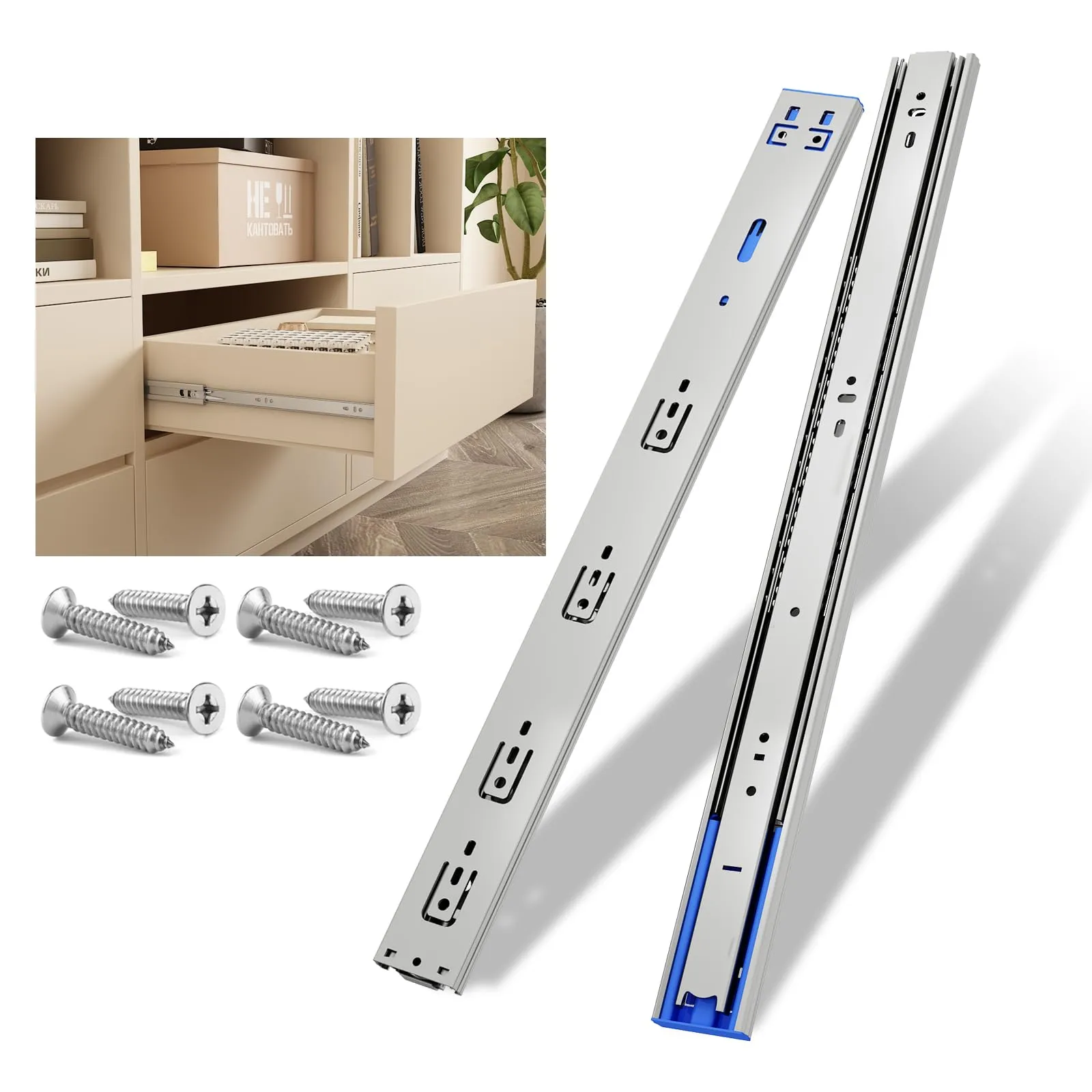 NECILO Guide Push-to-Open per Cassetti in Acciaio Inox 400mm, Estrazione Totale - immagine 1