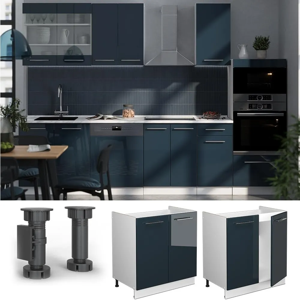 Vicco Fame-Line Mobile Lavello Cucina, Blu Scuro Lucido, 80 cm - immagine 5