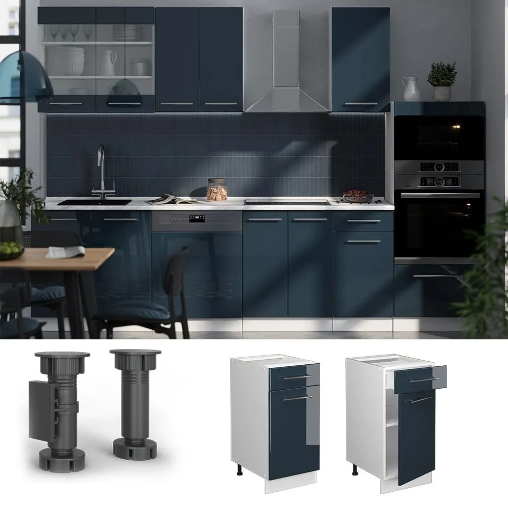Vicco Mobiletto base per cucina Fame-Line, Blu scuro lucido, 40 cm - immagine 4