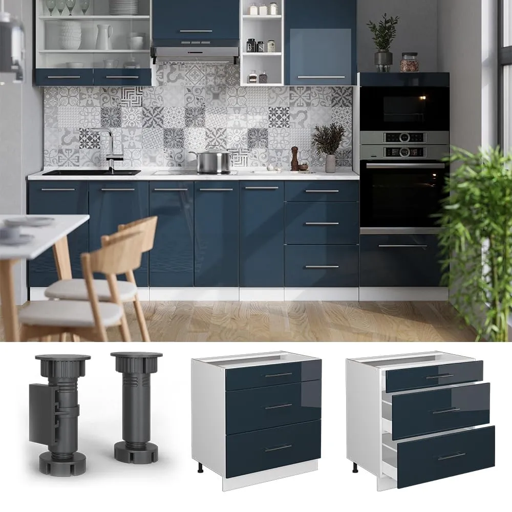 Vicco Mobiletto Base per Cucina Fame-Line, Blu Scuro Lucido, 80 cm - immagine 4
