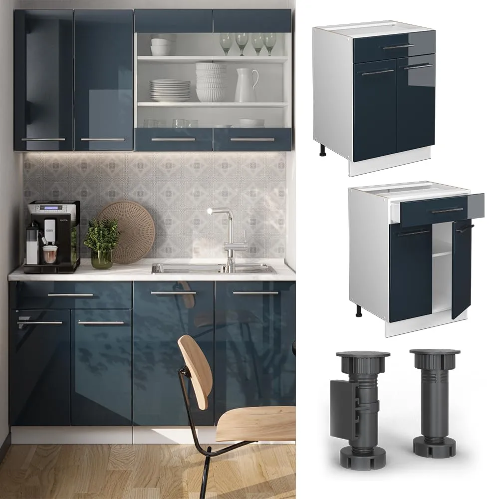 Vicco Mobiletto base per cucina Fame-Line, Blu scuro lucido, 60 cm - immagine 5