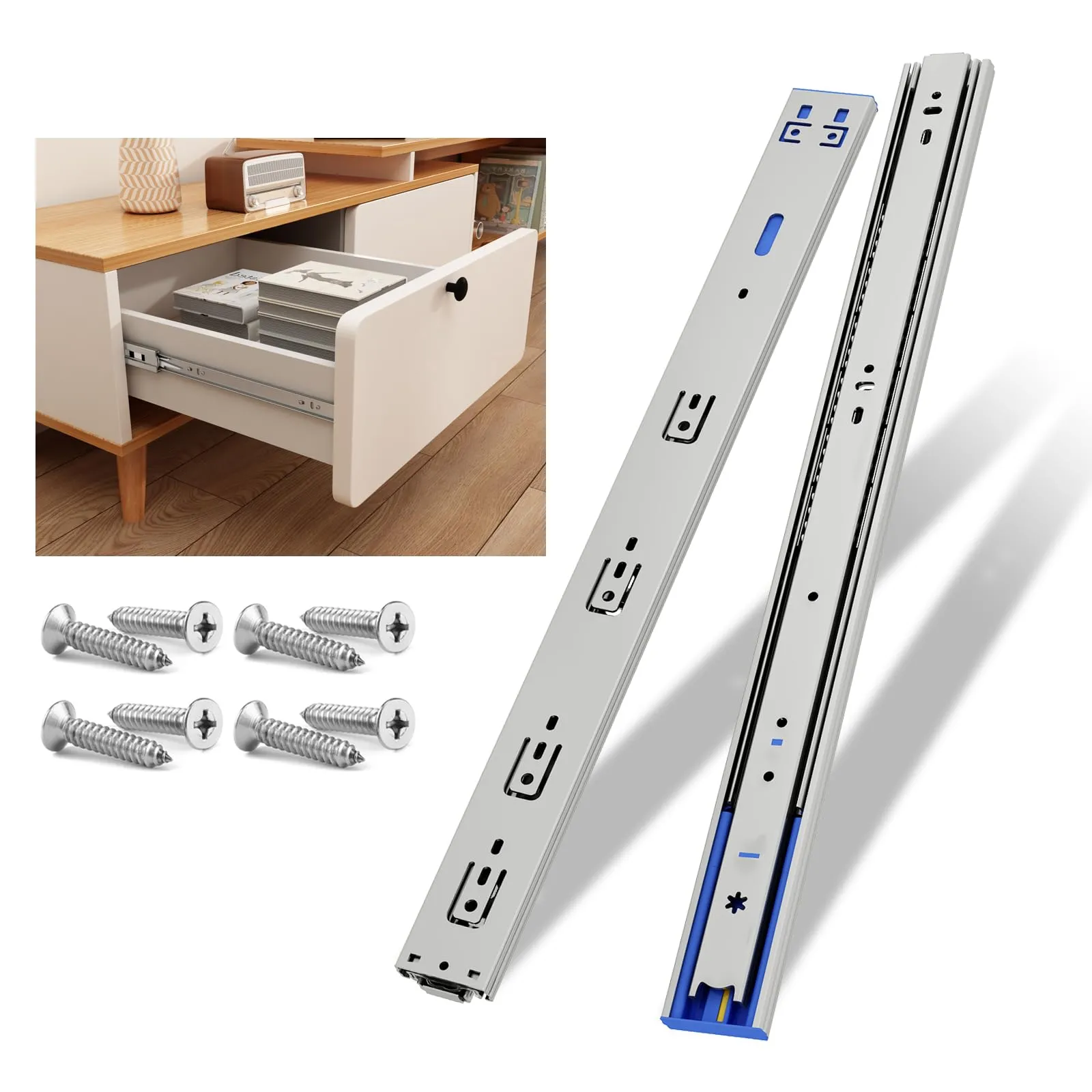 NECILO Guide Ammortizzate per Cassetti in Acciaio Inox, 350 mm, Estrazione Totale - immagine 1