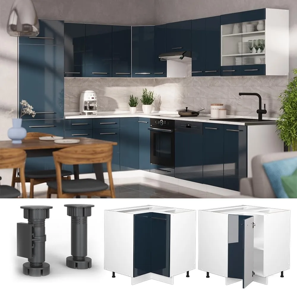 Vicco Fame-Line Mobile ad angolo cucina, Blu scuro lucido, 80.5 cm - immagine 4