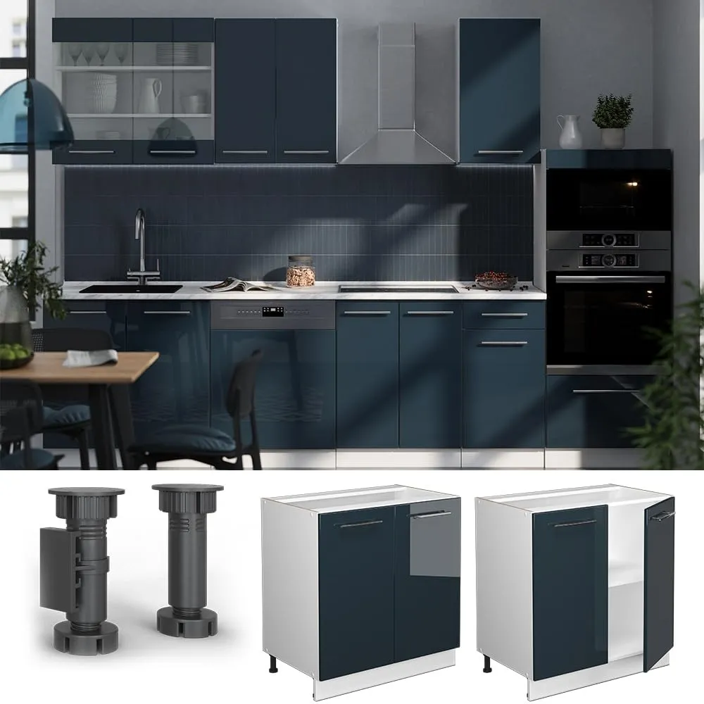 Vicco Mobiletto base cucina Fame-Line, Blu scuro lucido/Bianco, 80 cm - immagine 4