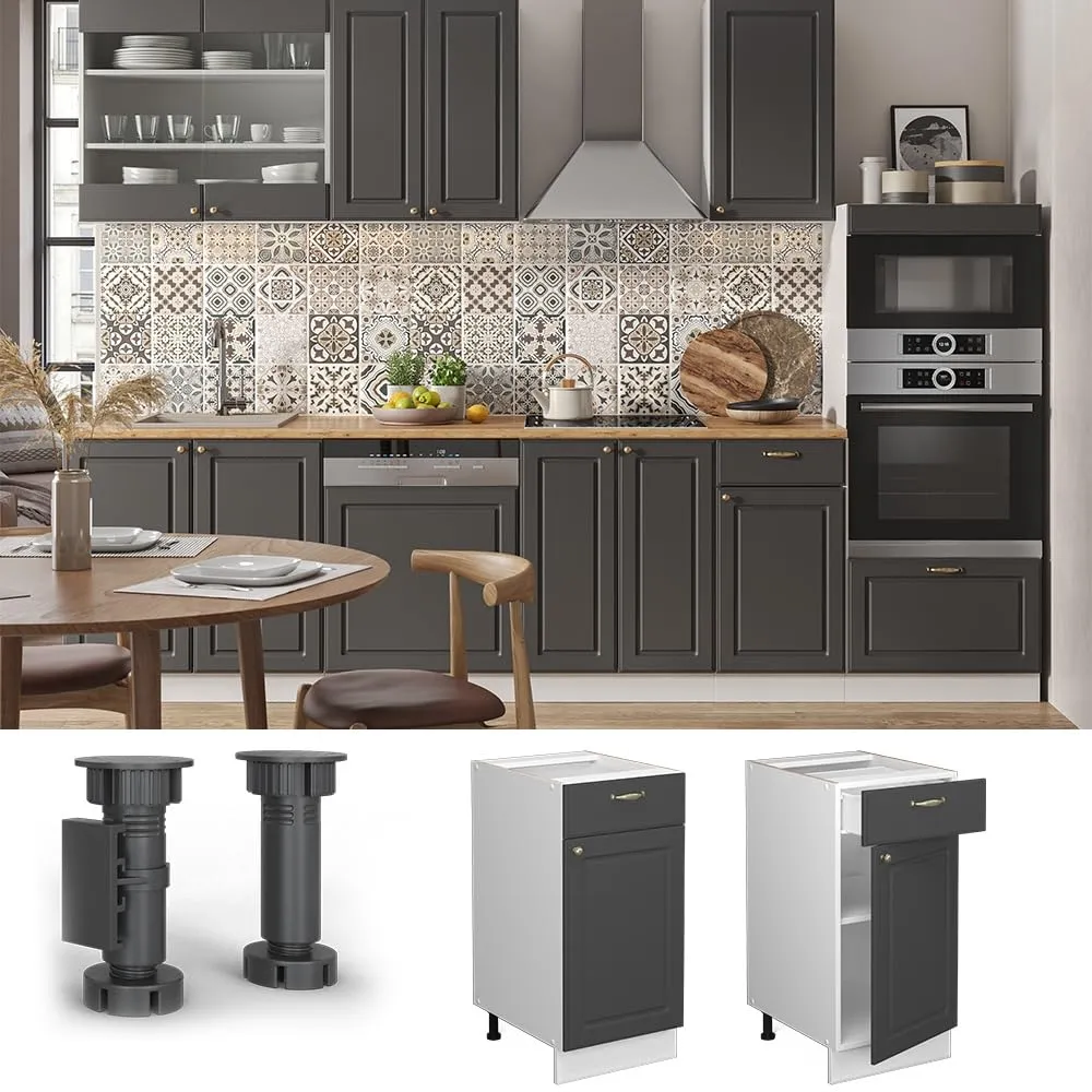 Vicco Mobiletto Base per Cucina Fame-Line, Antracite-oro, 40 cm - immagine 5