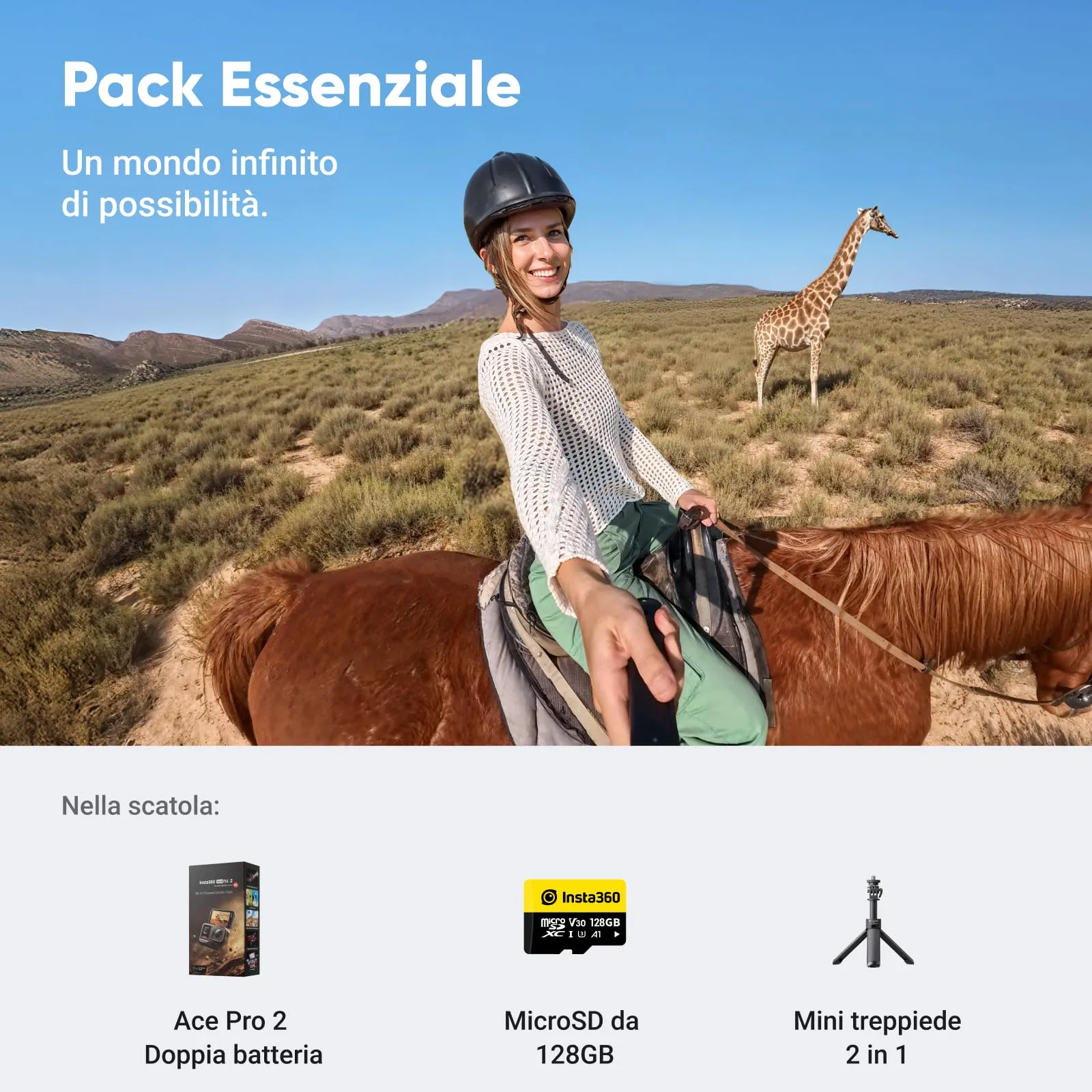Insta360 Ace Pro 2 Essential Pack - Action Cam 8K Leica, Sensore 1/1.3", Doppio Chip IA - immagine 2