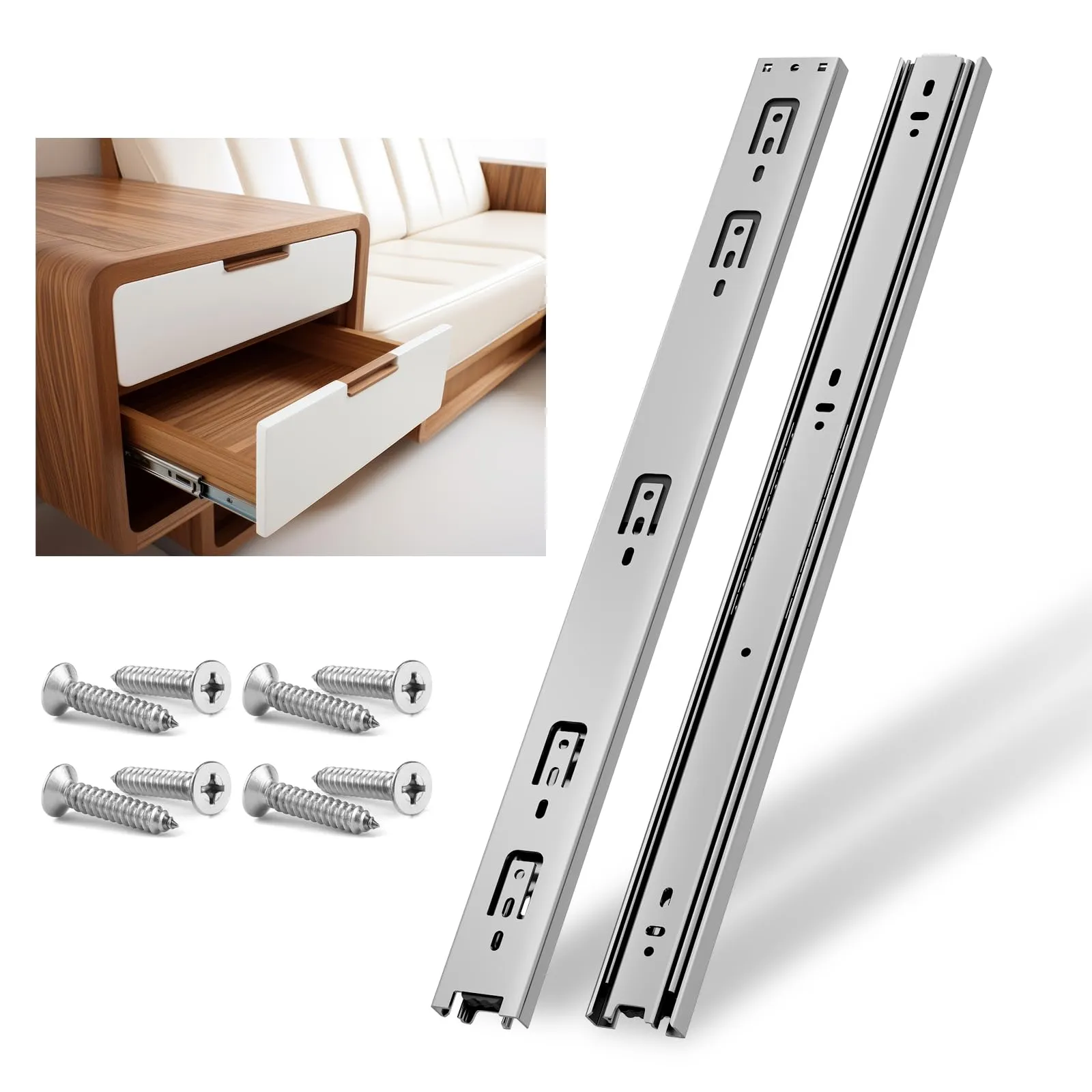 NECILO Guide per Cassetti 550 mm, Portata 45 kg, Estrazione Totale, NE-45W-550-N - immagine 1