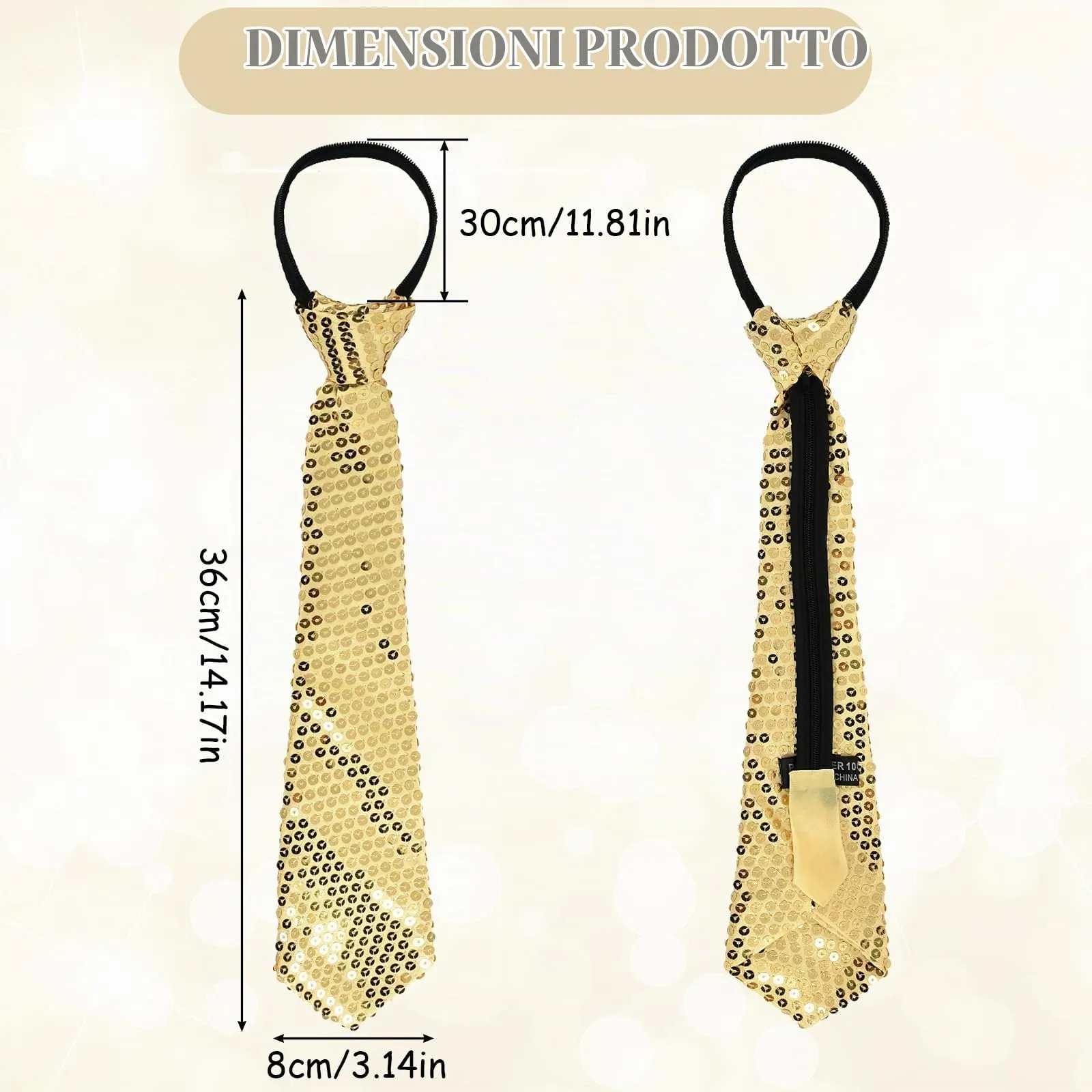 YUEXNKO Cravatta Regolabile Glitterata con Paillettes per Uomo e Donna, Oro - immagine 2