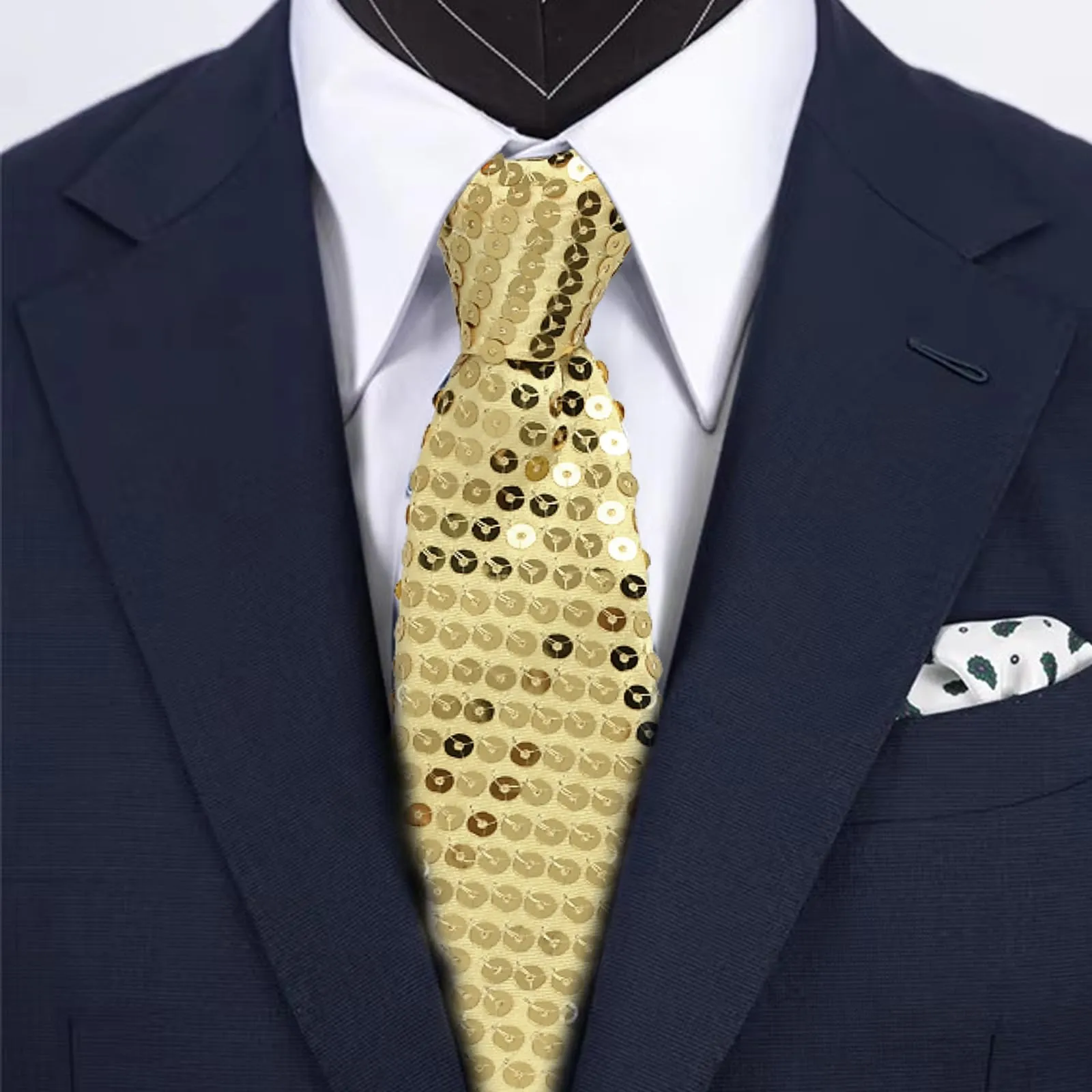 YUEXNKO Cravatta Regolabile Glitterata con Paillettes per Uomo e Donna, Oro - immagine 4
