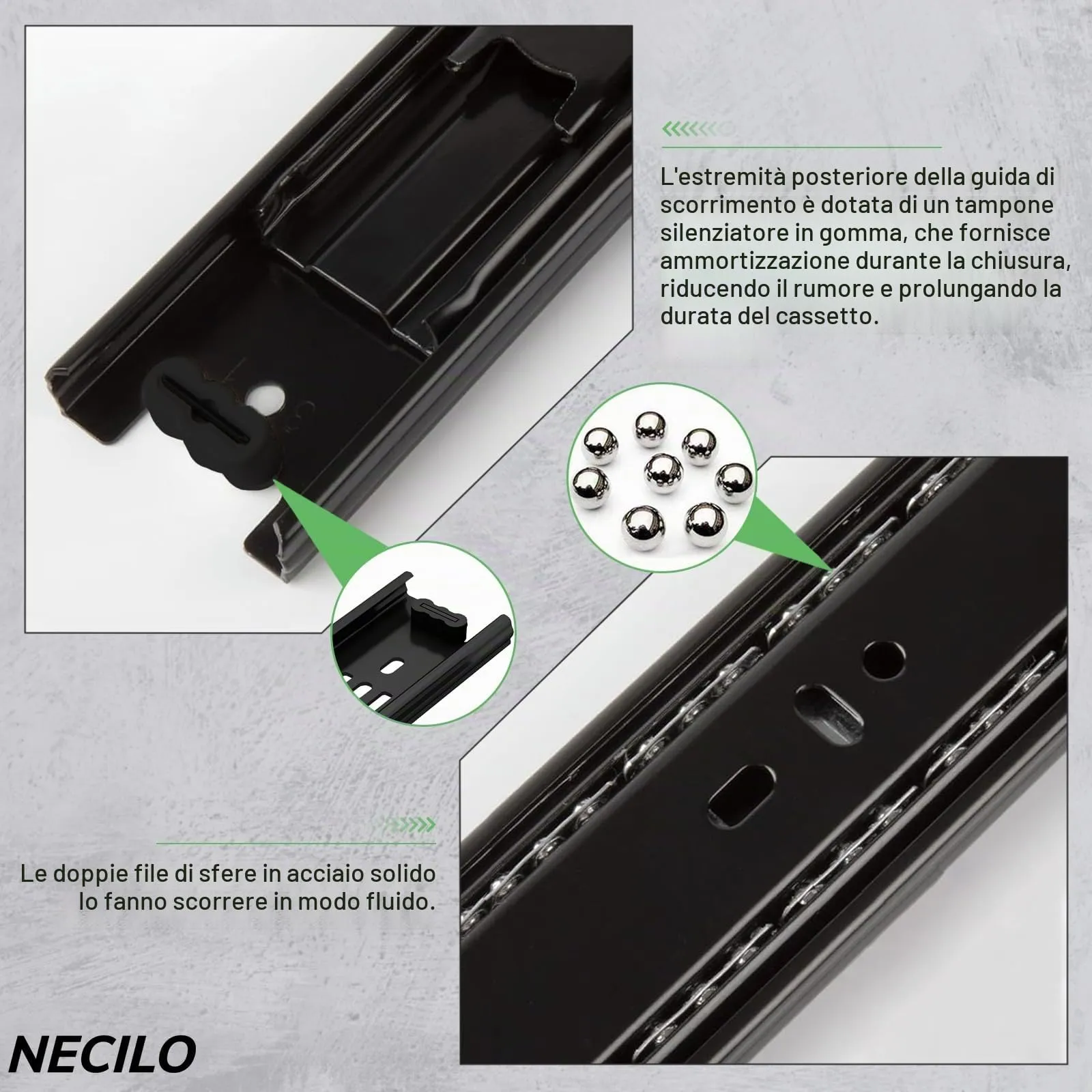 NECILO Guide per Cassetti 600 mm, Portata 45 kg, Estrazione Totale - immagine 5