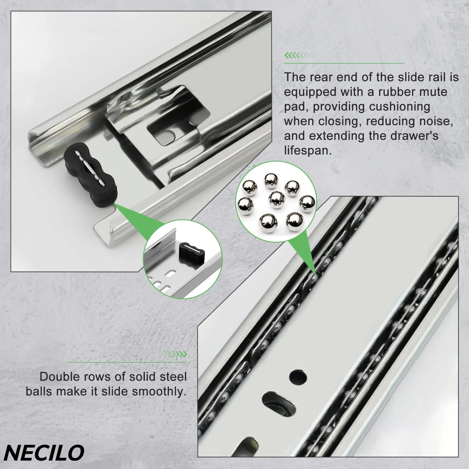 Necilo Guide per Cassetti 350 mm, Portata 45 kg, Estrazione Totale (Set da 5 Coppie) - immagine 6