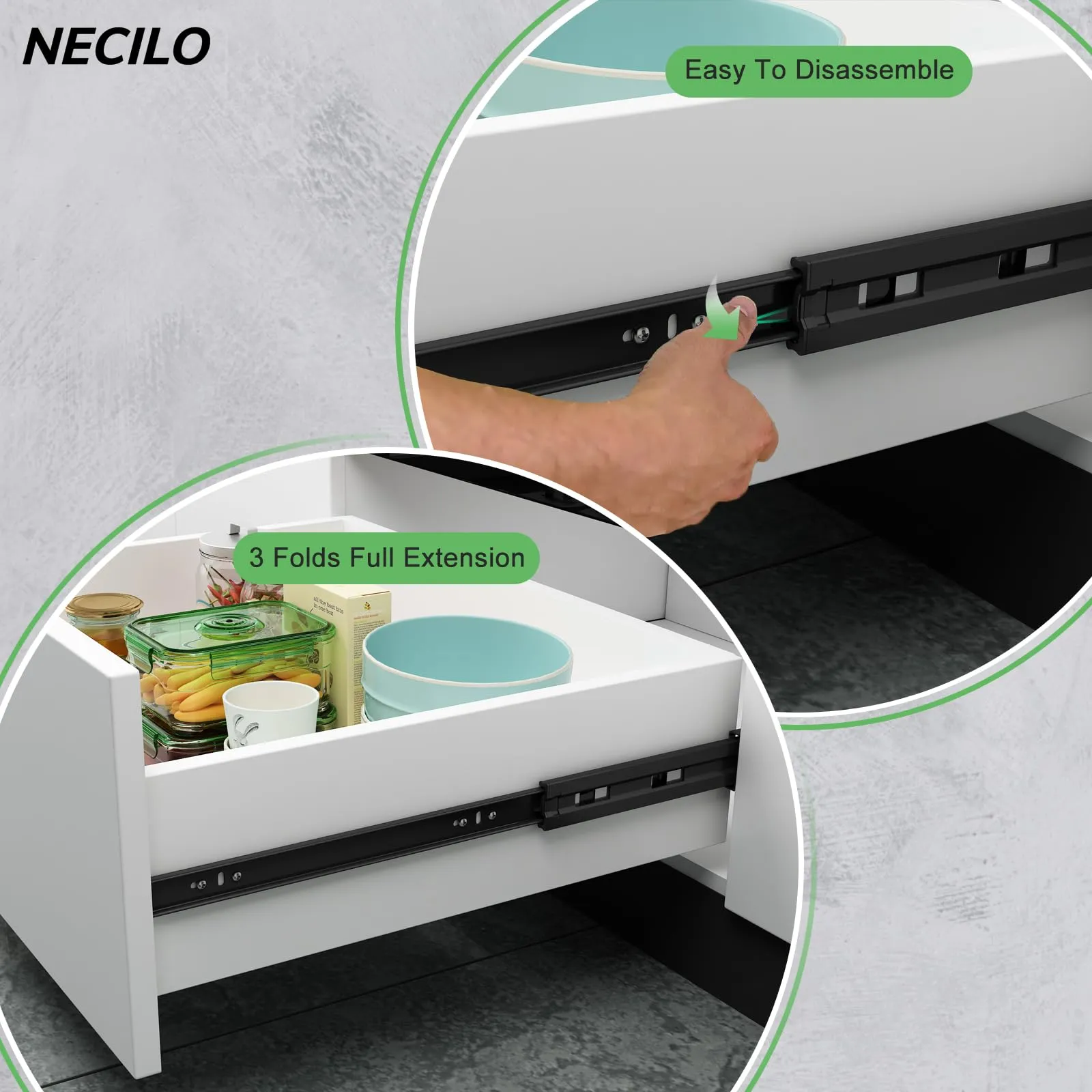 NECILO Guide Ammortizzate per Cassetti 400 mm, Estrazione Totale - immagine 7