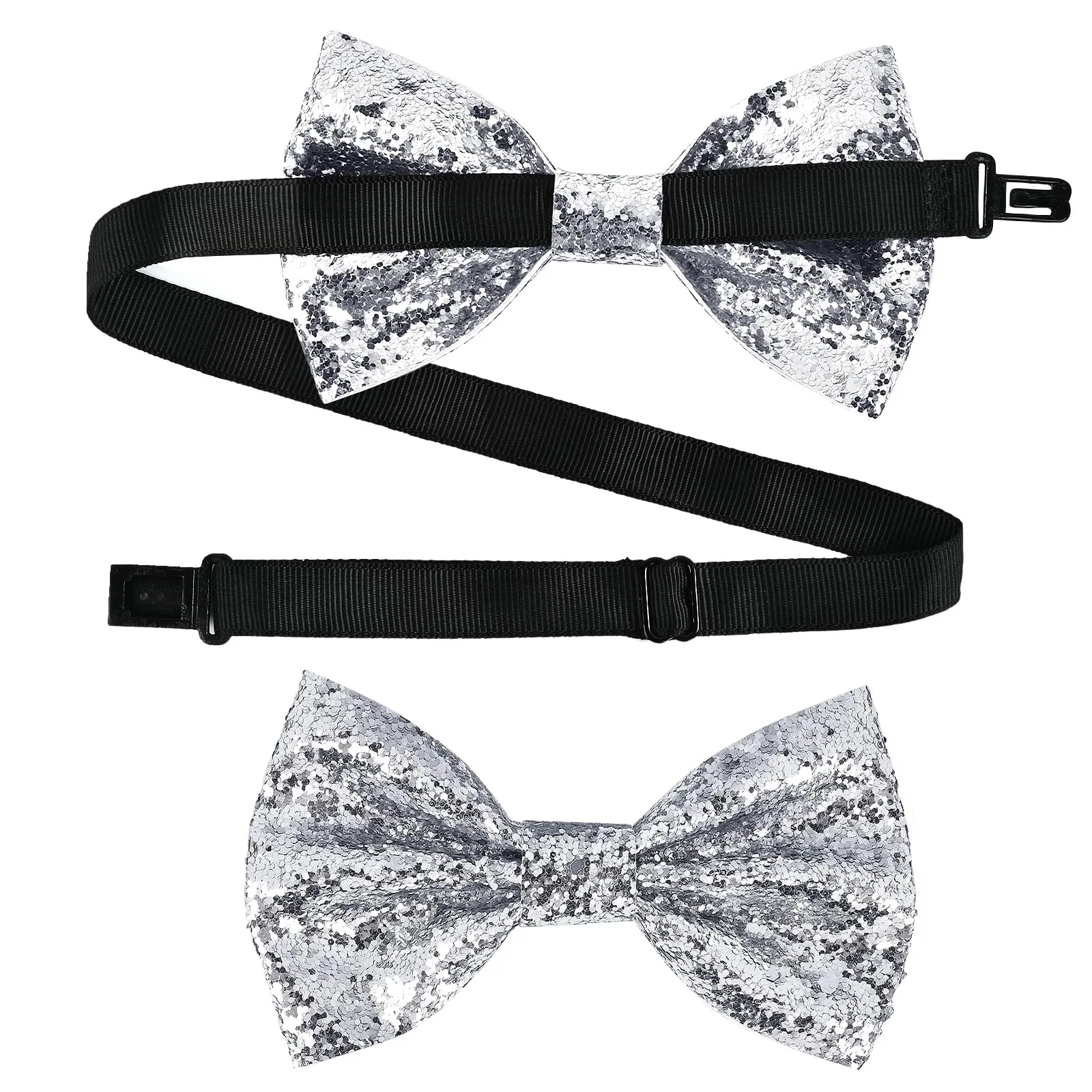 YUEXNKO Papillon Cravatta Paillettes Glitter Unisex Regolabile Argento - immagine 1