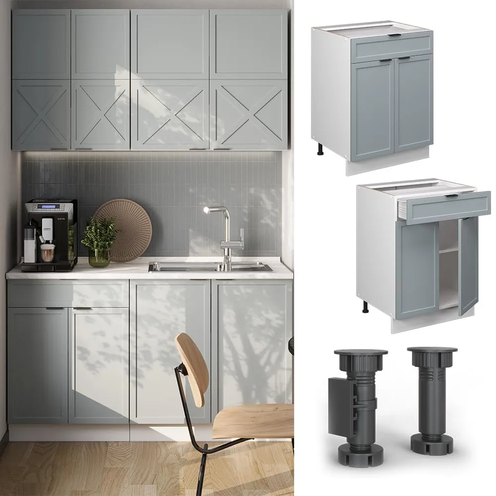 Vicco Mobiletto base per cucina Fame-Line, Blu-grigio chiaro, 60 cm - immagine 4