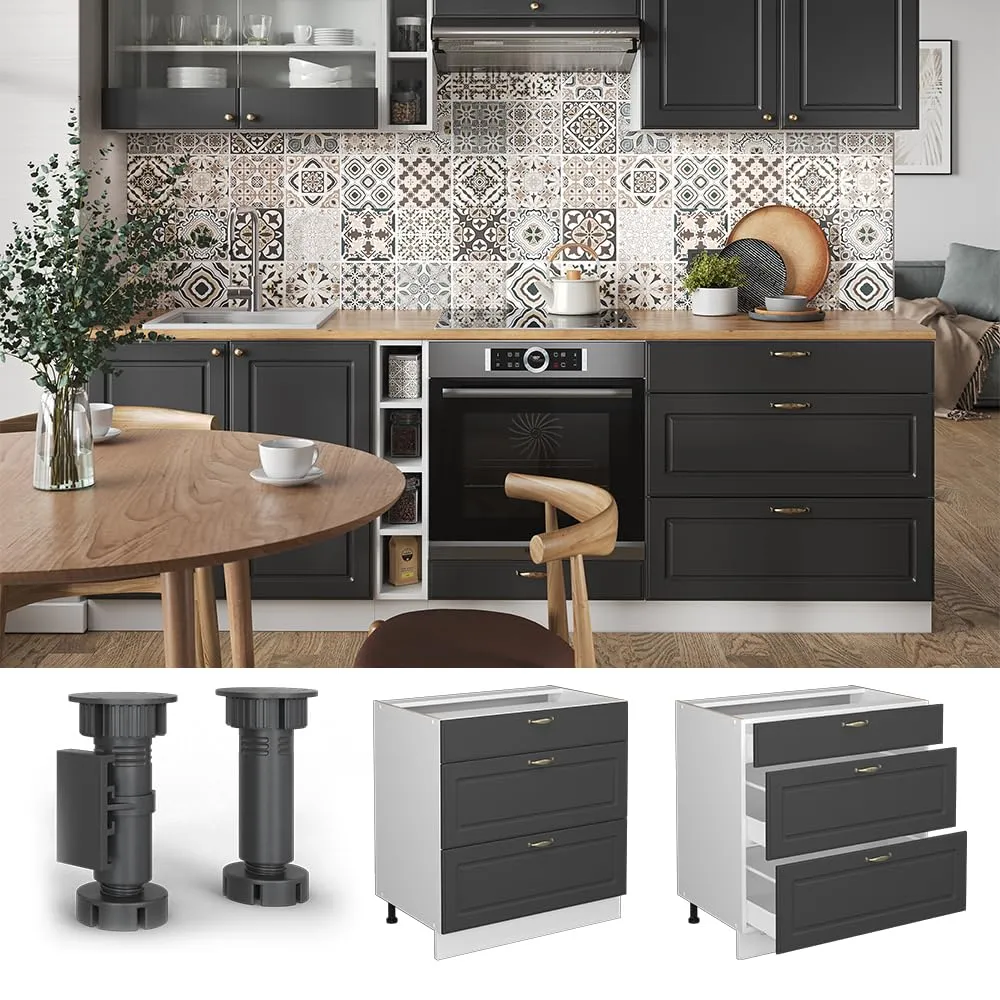 Vicco Fame-Line Mobiletto Base per Cucina, Antracite-oro, 80 cm - immagine 5