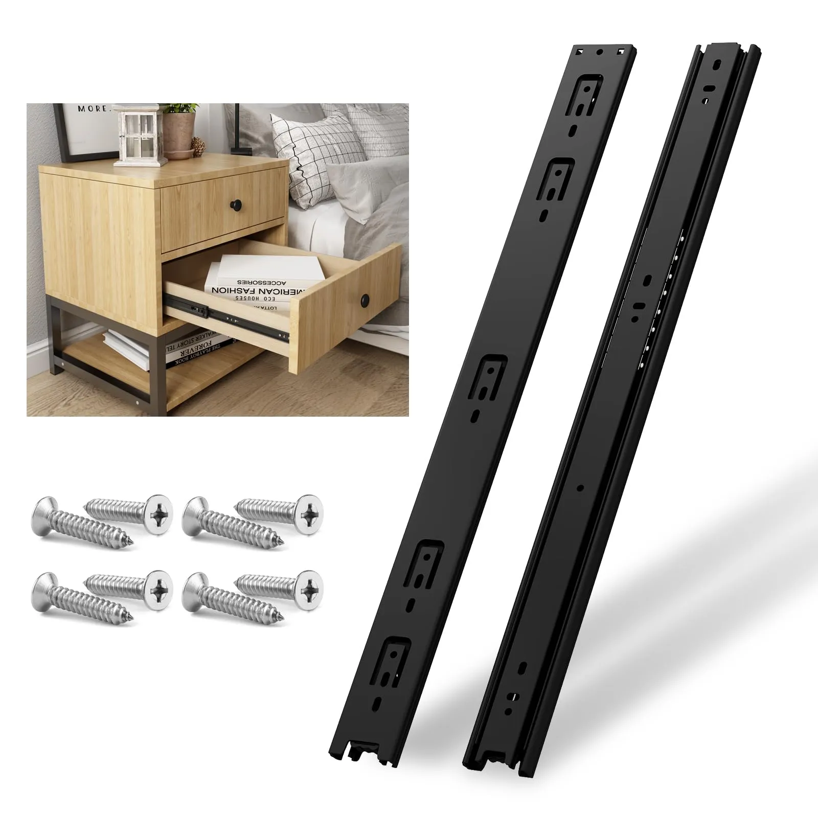 NECILO Guide per Cassetti 400 mm, Portata 45 kg, Estrazione Totale, Nero - immagine 1