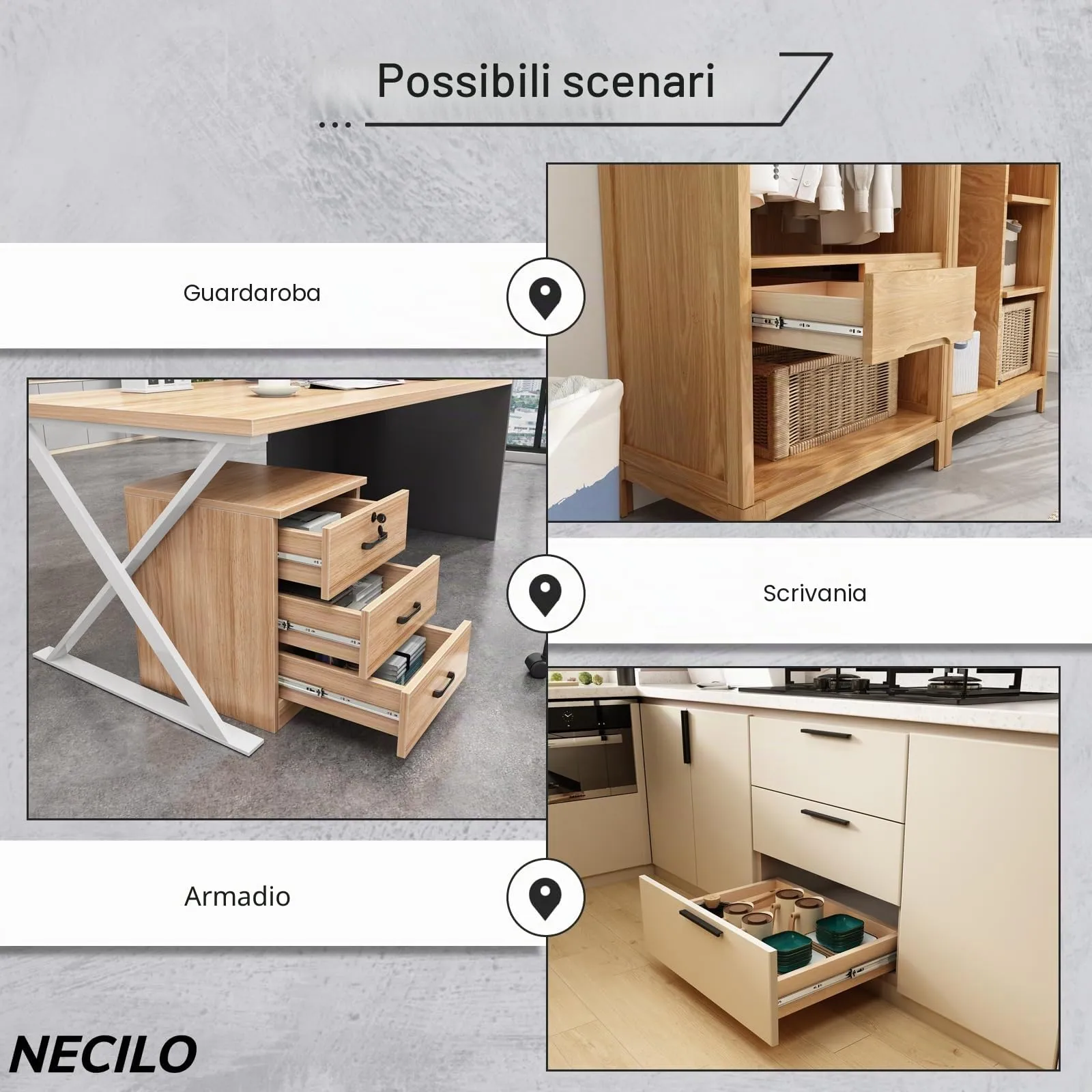 NECILO Guide per Cassetti 550 mm, Portata 45 kg, Estrazione Totale (Set da 5 Coppie) - immagine 8