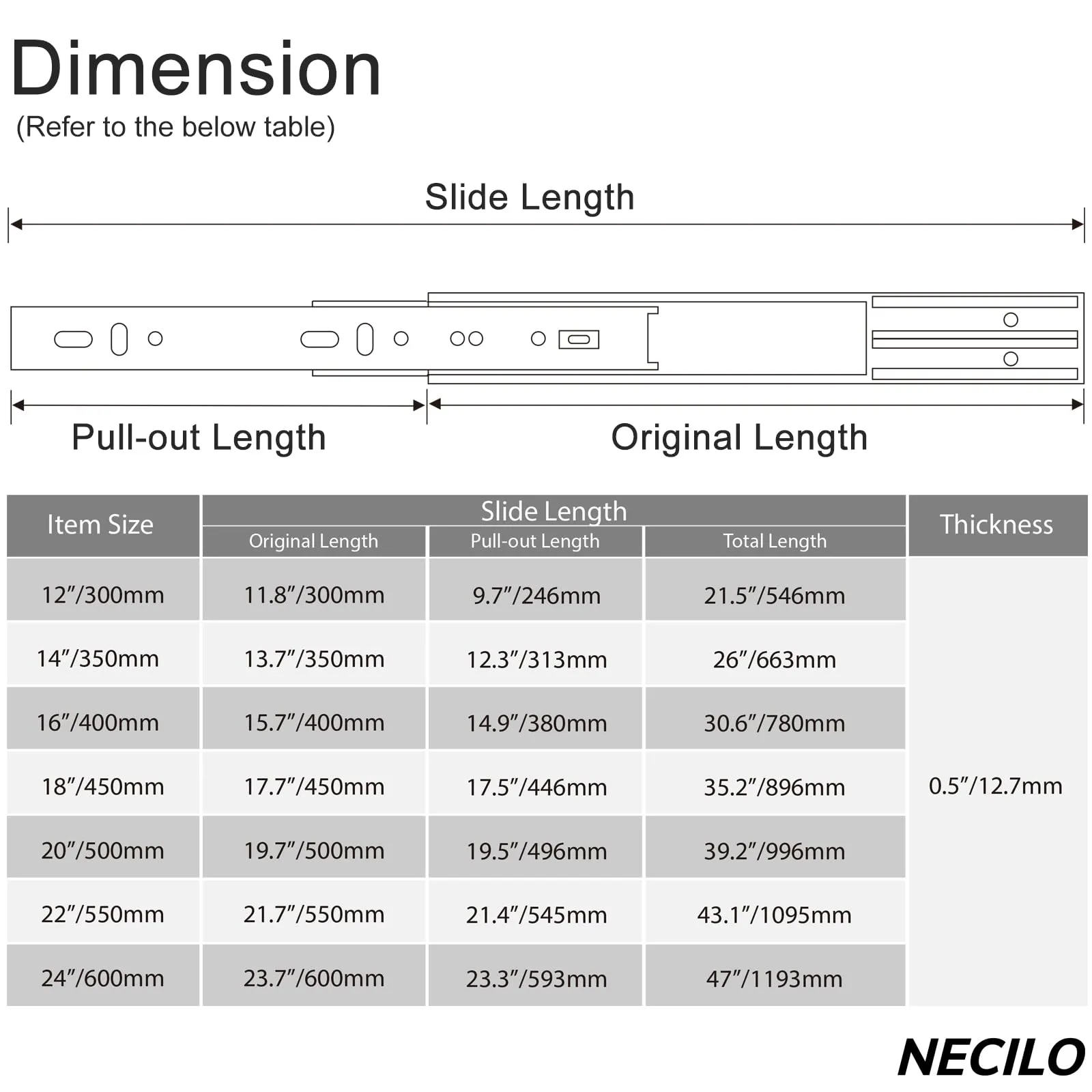 NECILO Guide Ammortizzate per Cassetti 450 mm, Estrazione Totale - immagine 2