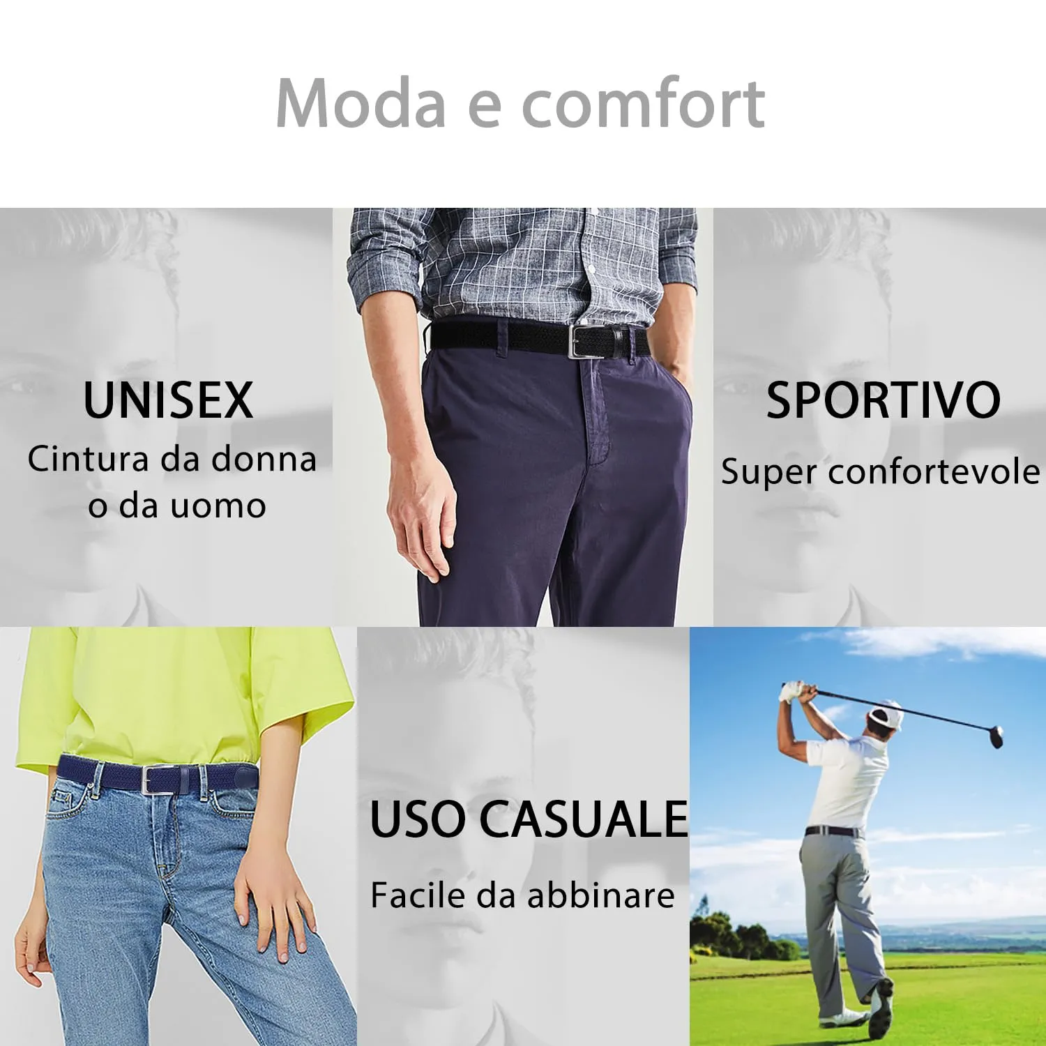 VONMELLI Cintura Elastica Intrecciata Uomo Regolabile Blu XL - immagine 4
