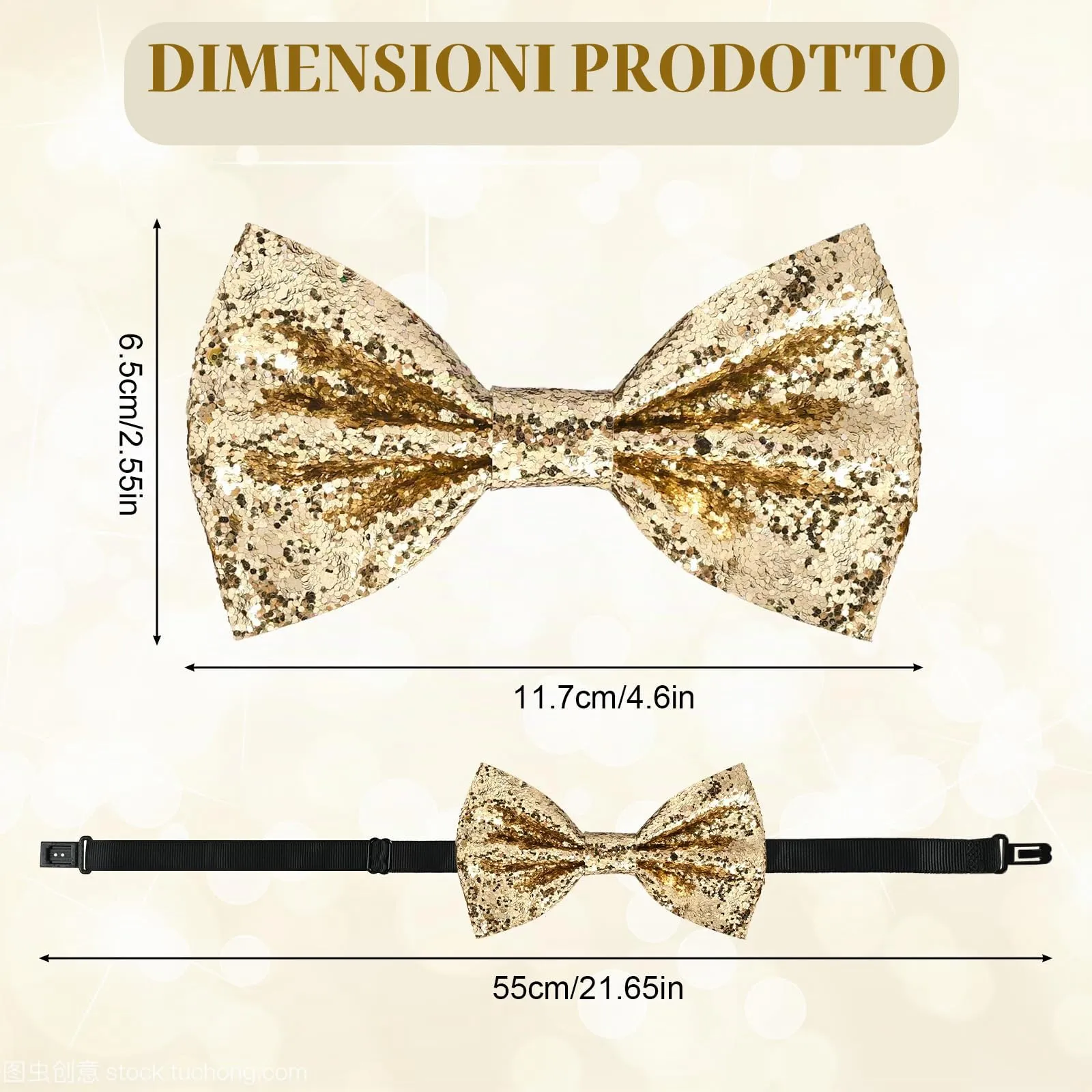 YUEXNKO Papillon Glitterata Oro, Regolabile, Tinta Unita - immagine 2