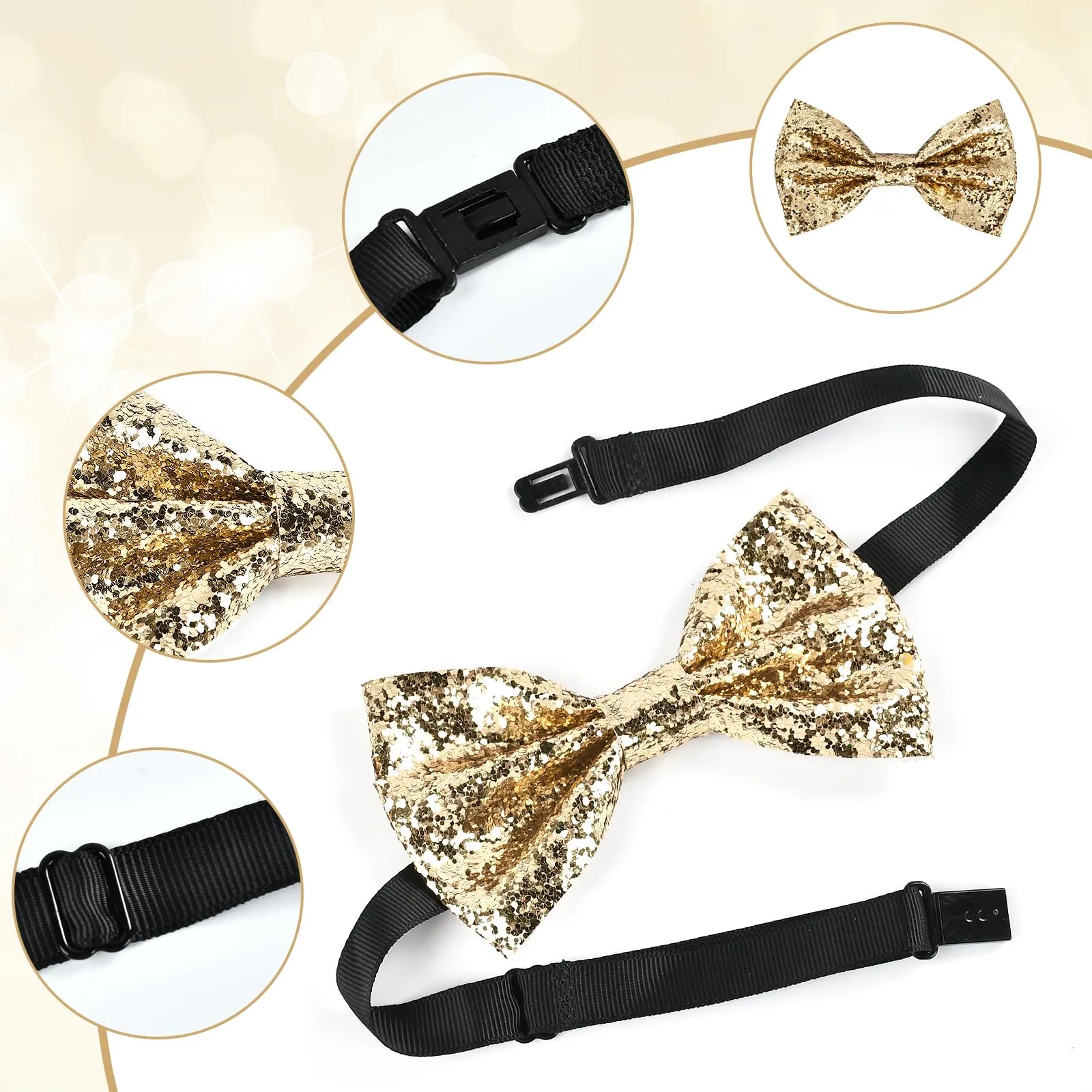 YUEXNKO Papillon Glitterata Oro, Regolabile, Tinta Unita - immagine 3
