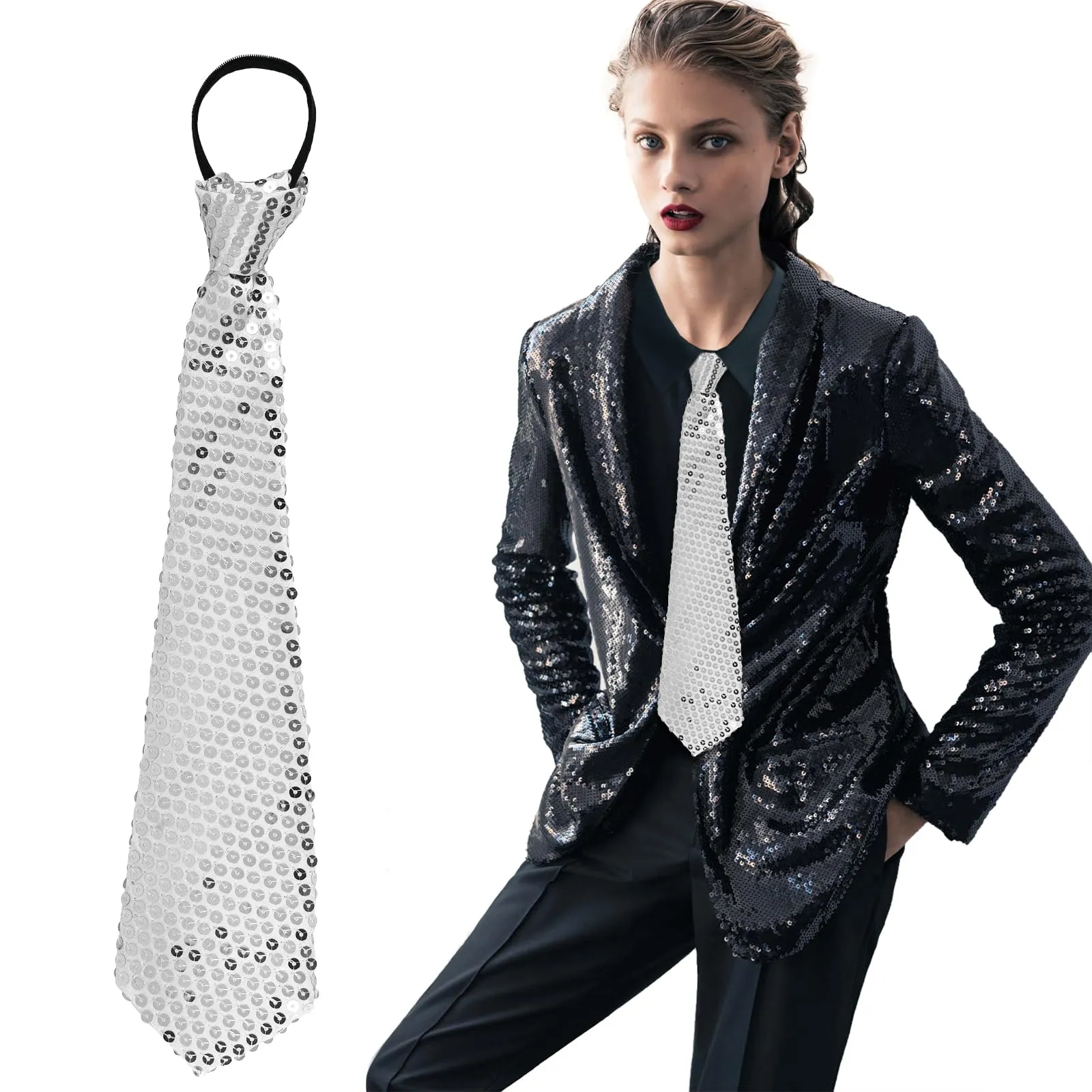 YUEXNKO Cravatta e Guanti Paillettes per Party e Festa - immagine 1
