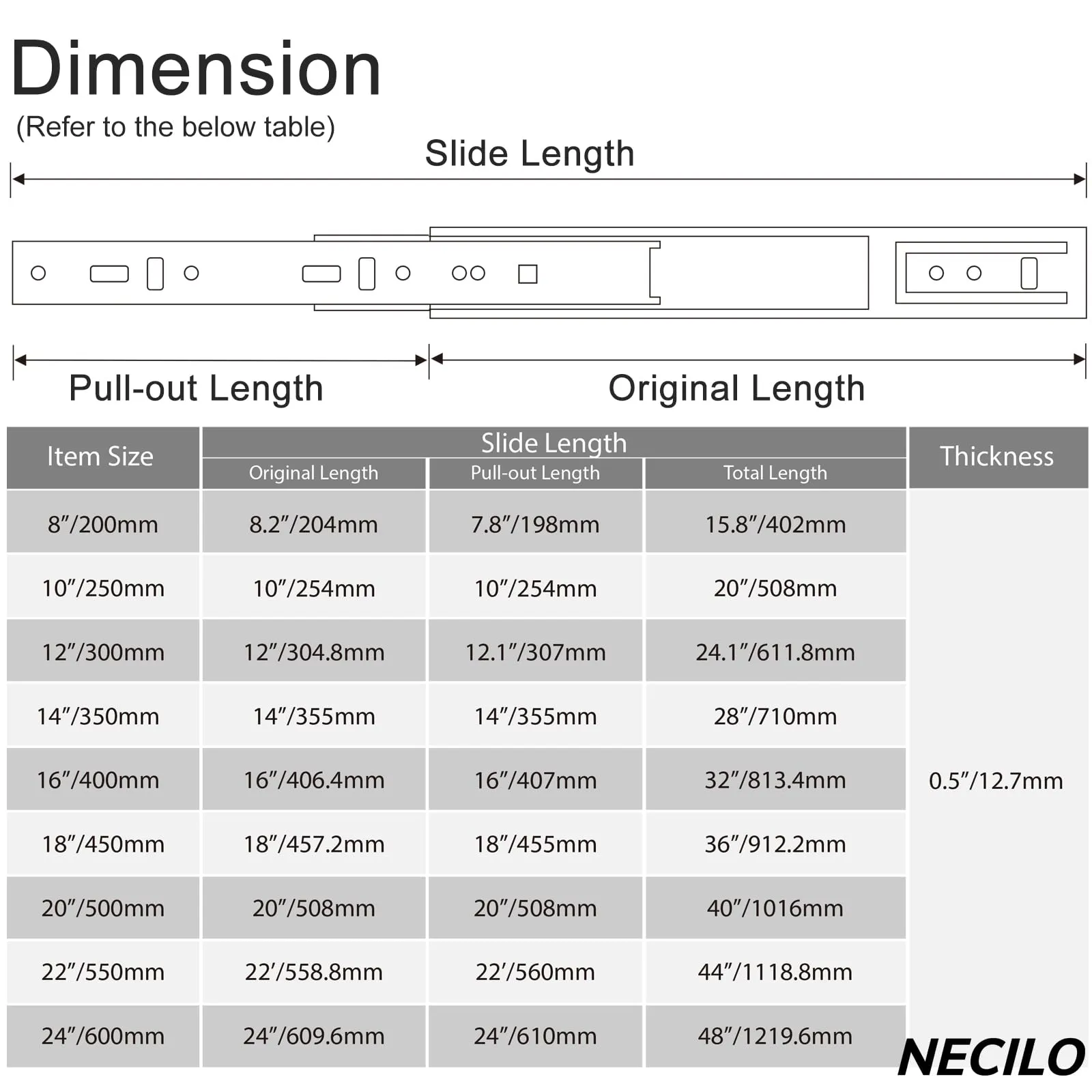 Necilo Guide per Cassetti 500 mm, Portata 45 kg, Estrazione Totale, Nero - immagine 3