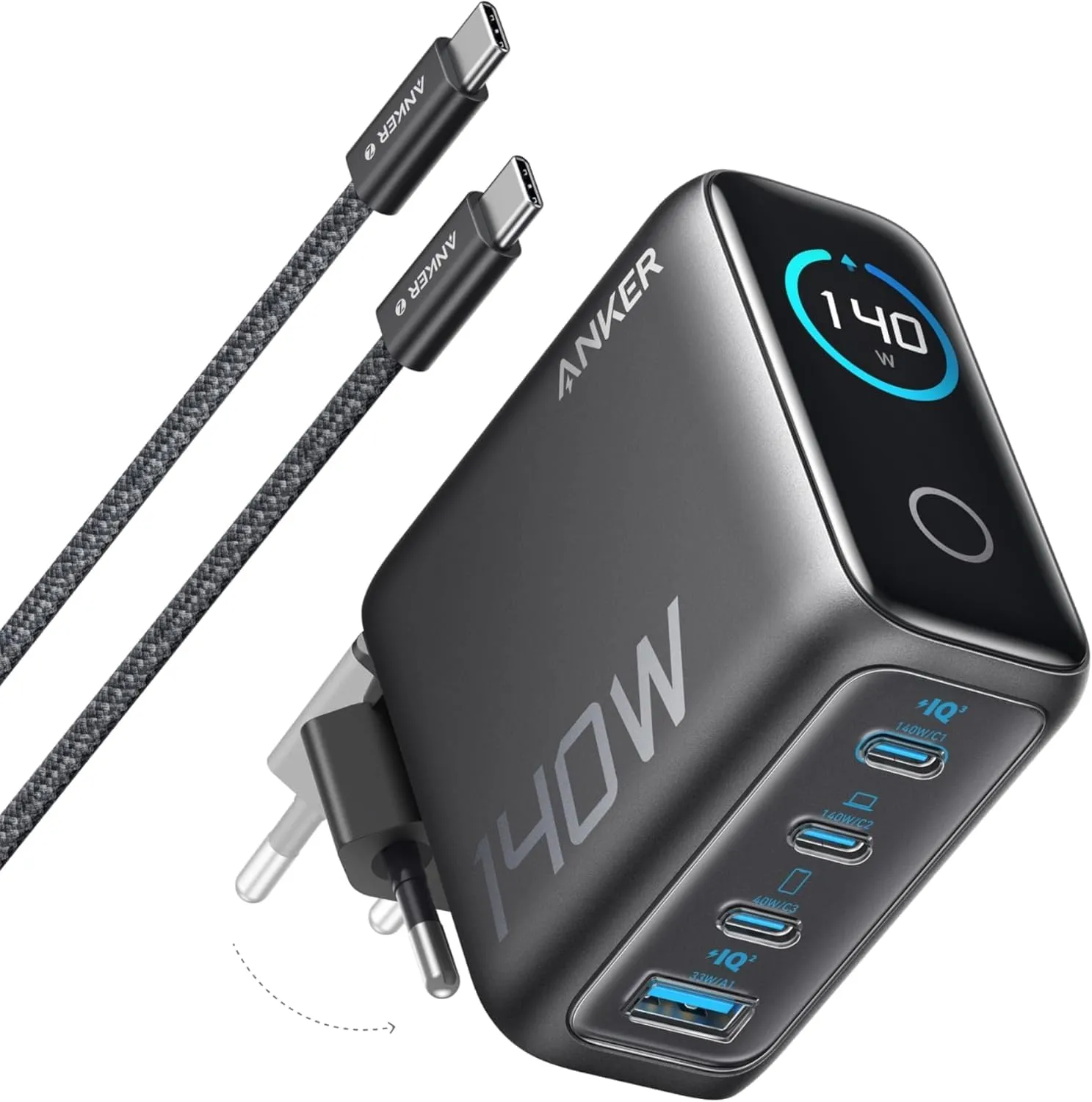 Anker Caricatore USB-C 140W GaN a 4 Porte, Nero - immagine 1
