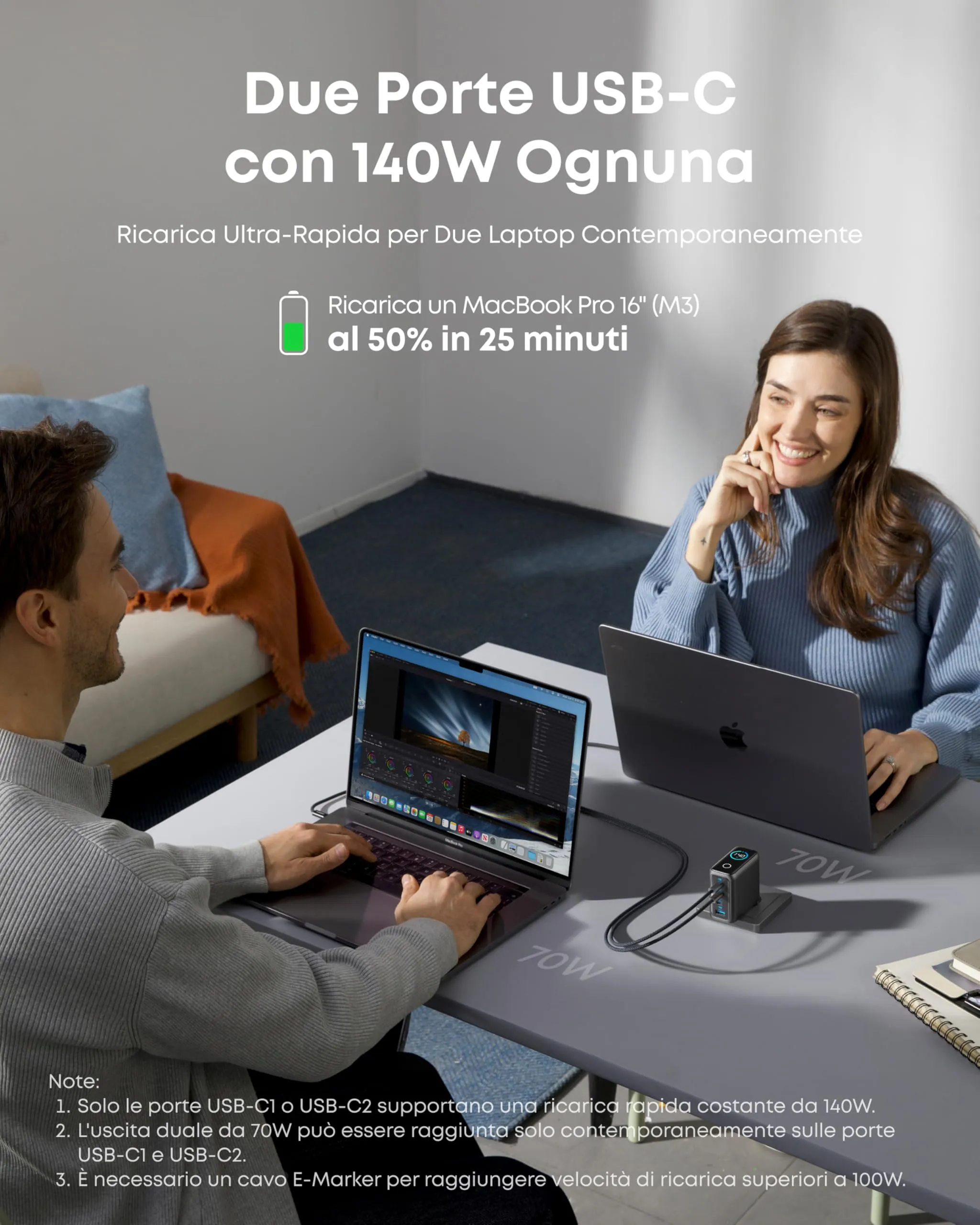Anker Caricatore USB-C 140W GaN a 4 Porte, Nero - immagine 3