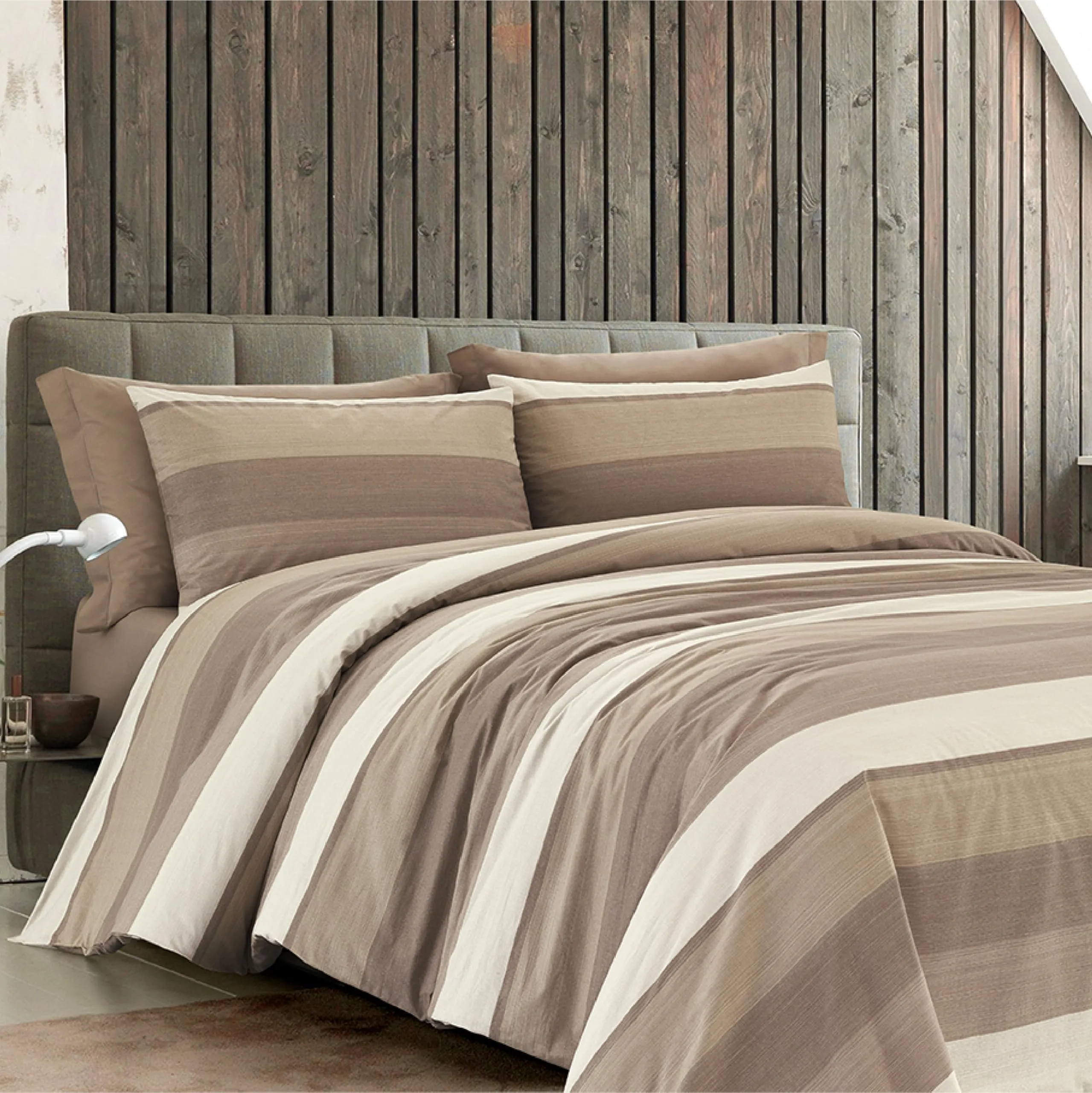Dorian Home Set Copripiumino Matrimoniale Queen in Cotone 240x220 cm con 2 Federe, Garda Beige - immagine 1