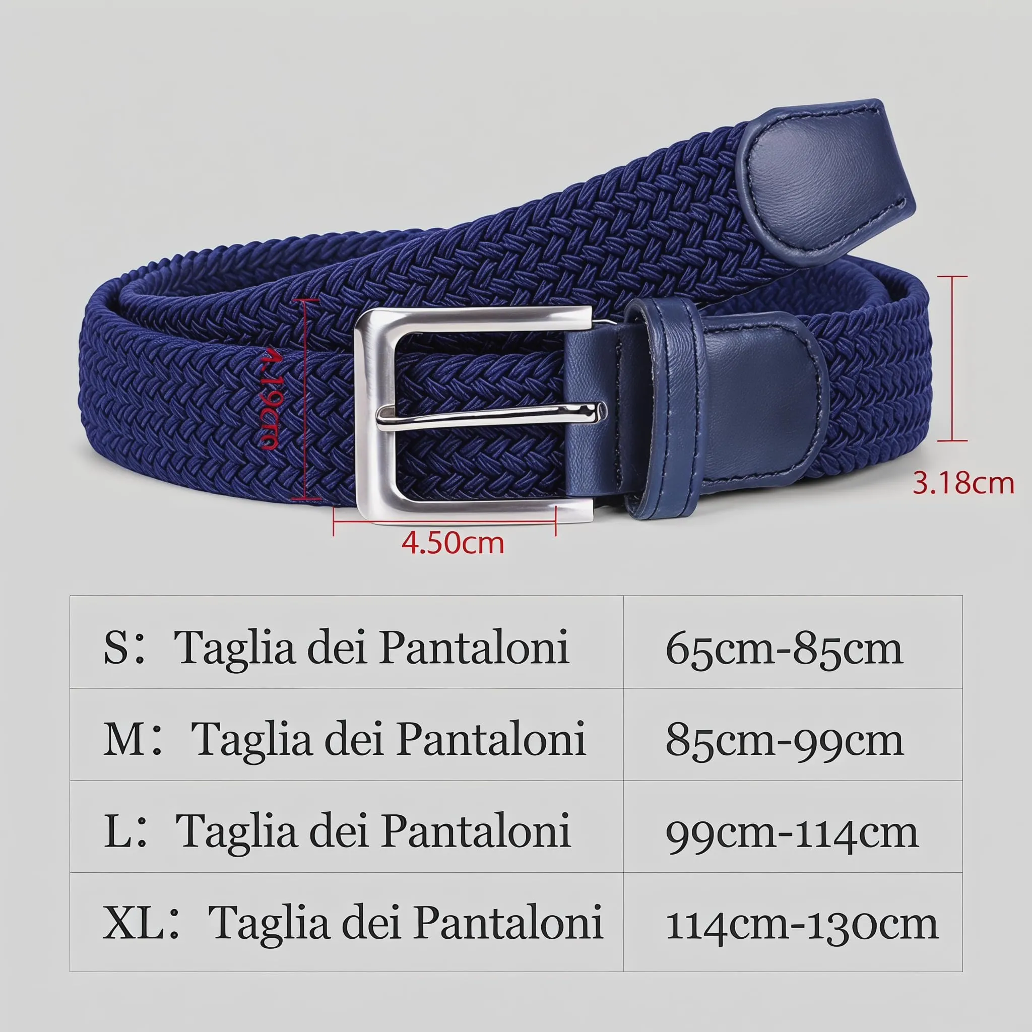 VONMELLI Cintura Elastica Intrecciata Uomo Regolabile Blu S - immagine 6