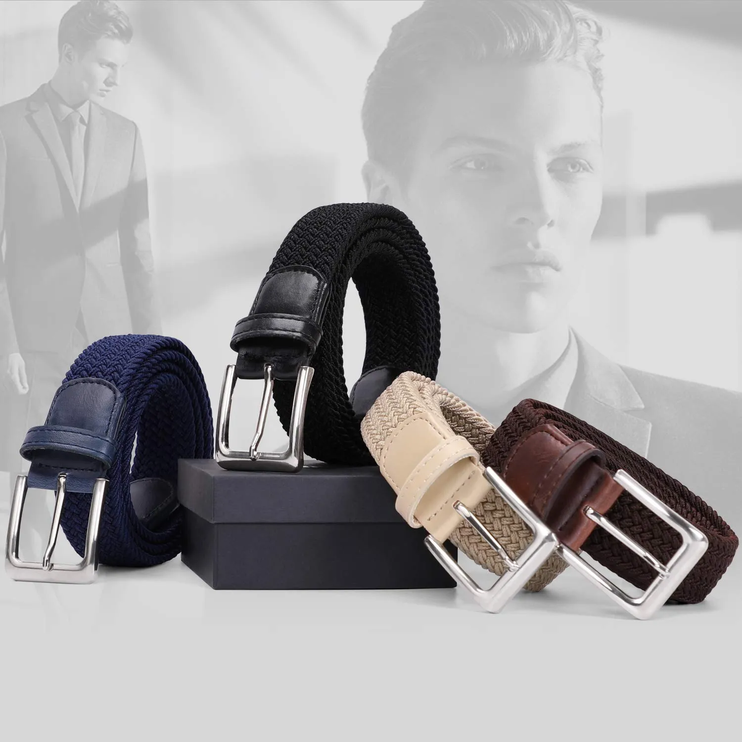 VONMELLI Cintura Elastica Intrecciata Uomo Regolabile Blu S - immagine 7