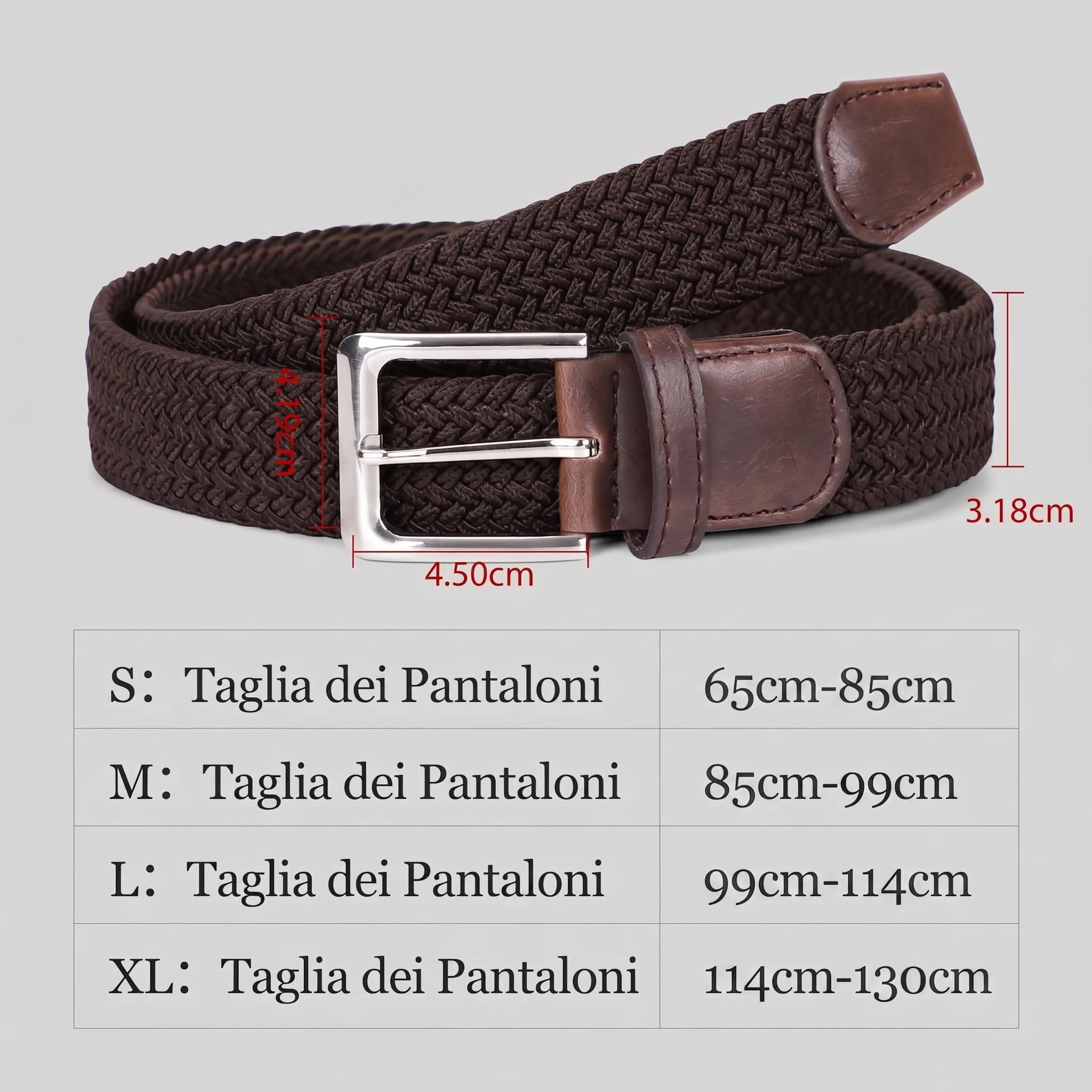 VONMELLI Cintura Elastica Intrecciata Uomo Regolabile, Caffè, M - immagine 6