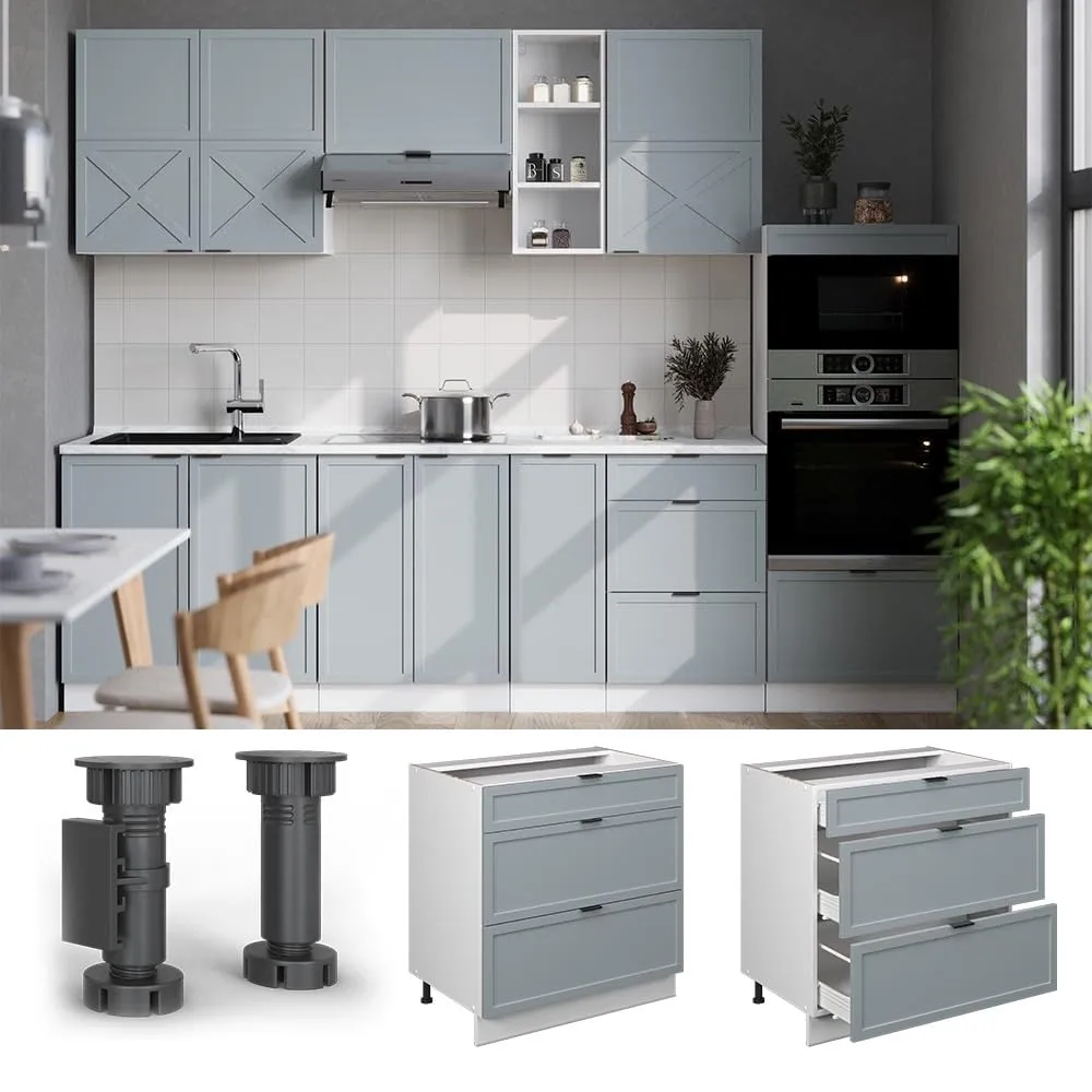 Vicco Mobiletto Base per Cucina Fame-Line, Blu-Grigio Chiaro, 80 cm - immagine 3