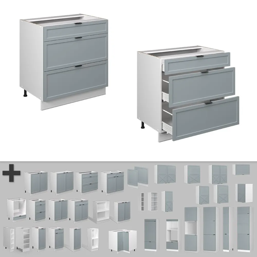 Vicco Mobiletto Base per Cucina Fame-Line, Blu-Grigio Chiaro, 80 cm - immagine 5