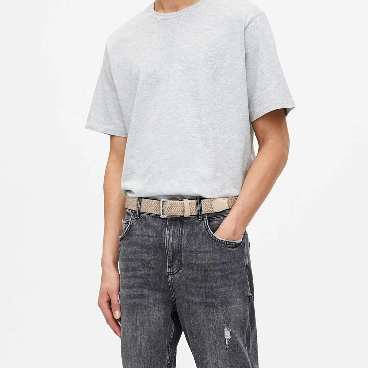 VONMELLI Cintura Elastica Intrecciata Regolabile per Uomo, Beige, M - immagine 2